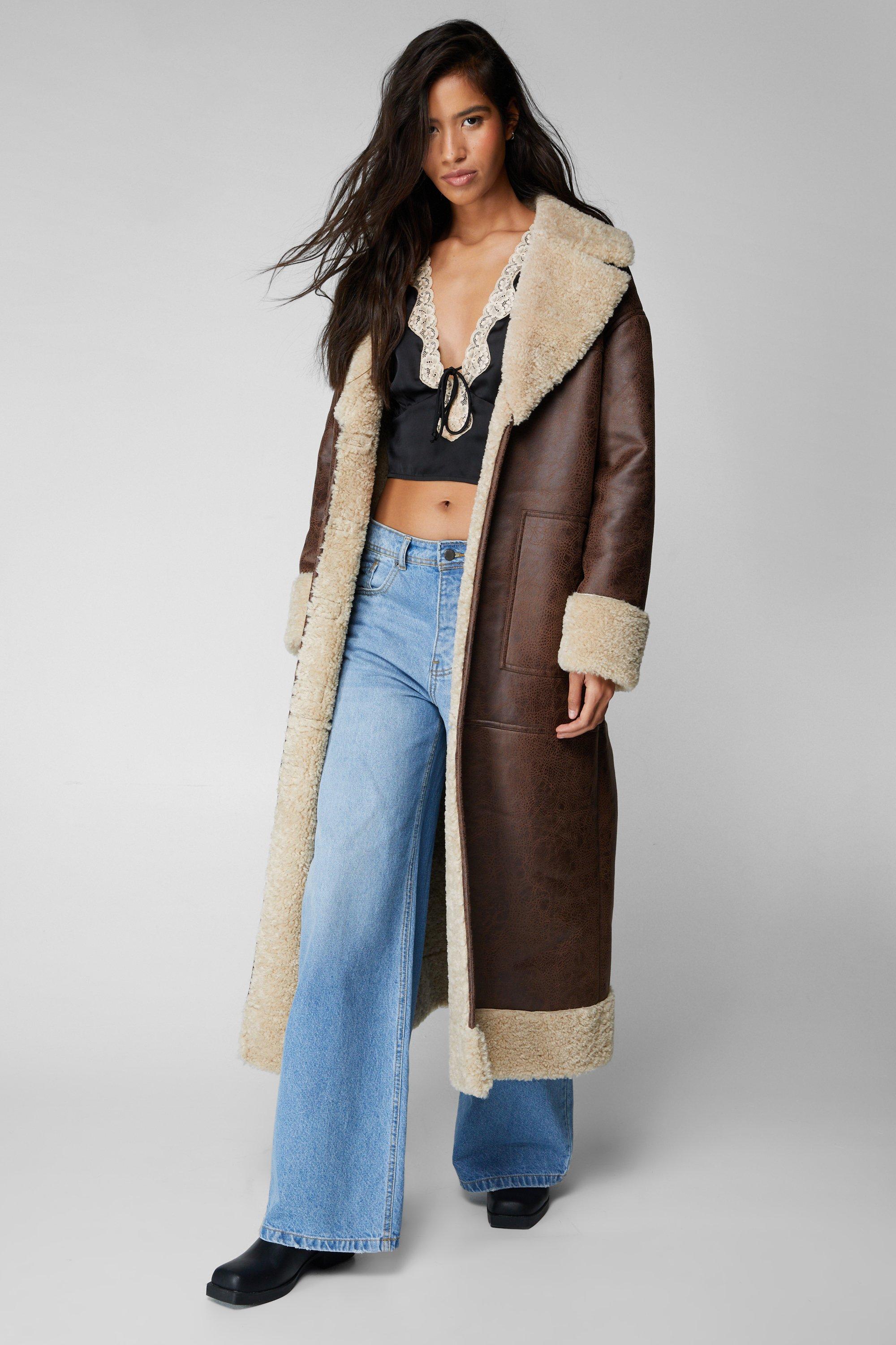 Maxi faux cheap leather coat