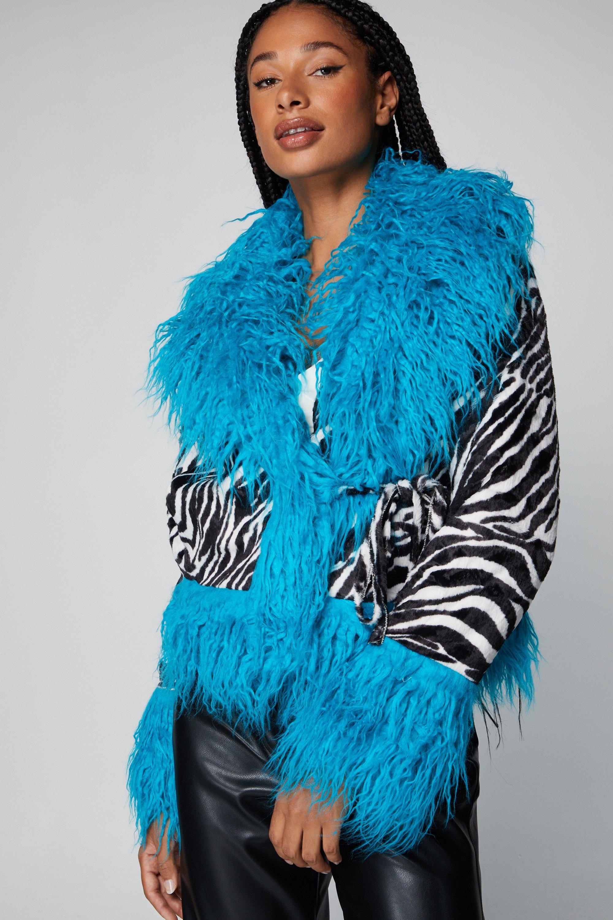 Premium Shearling Faux Fur Trim Zebra Print Afghan Jacket | Nasty Gal