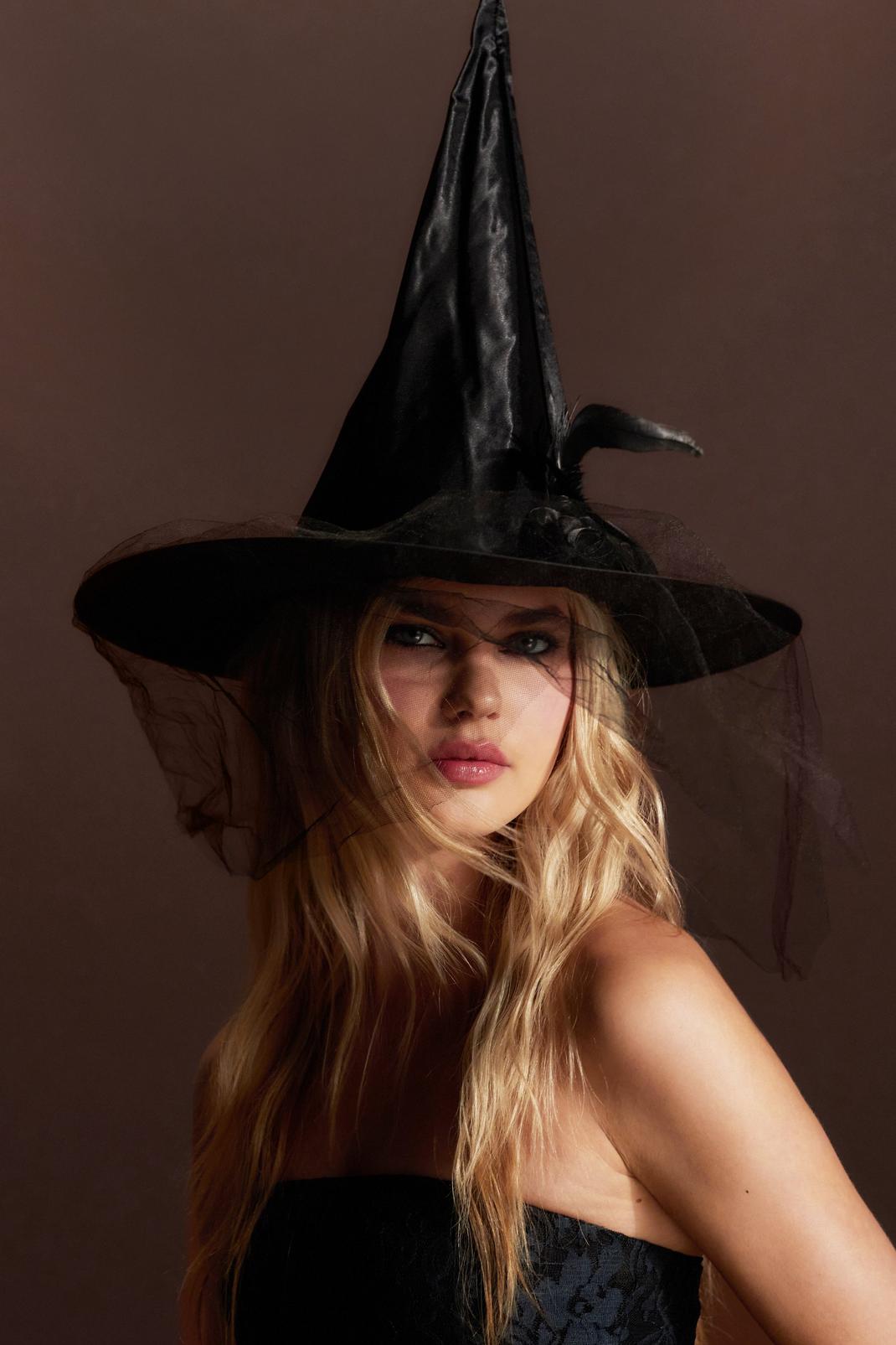 Black Mesh Veil Witch Hat image number 1