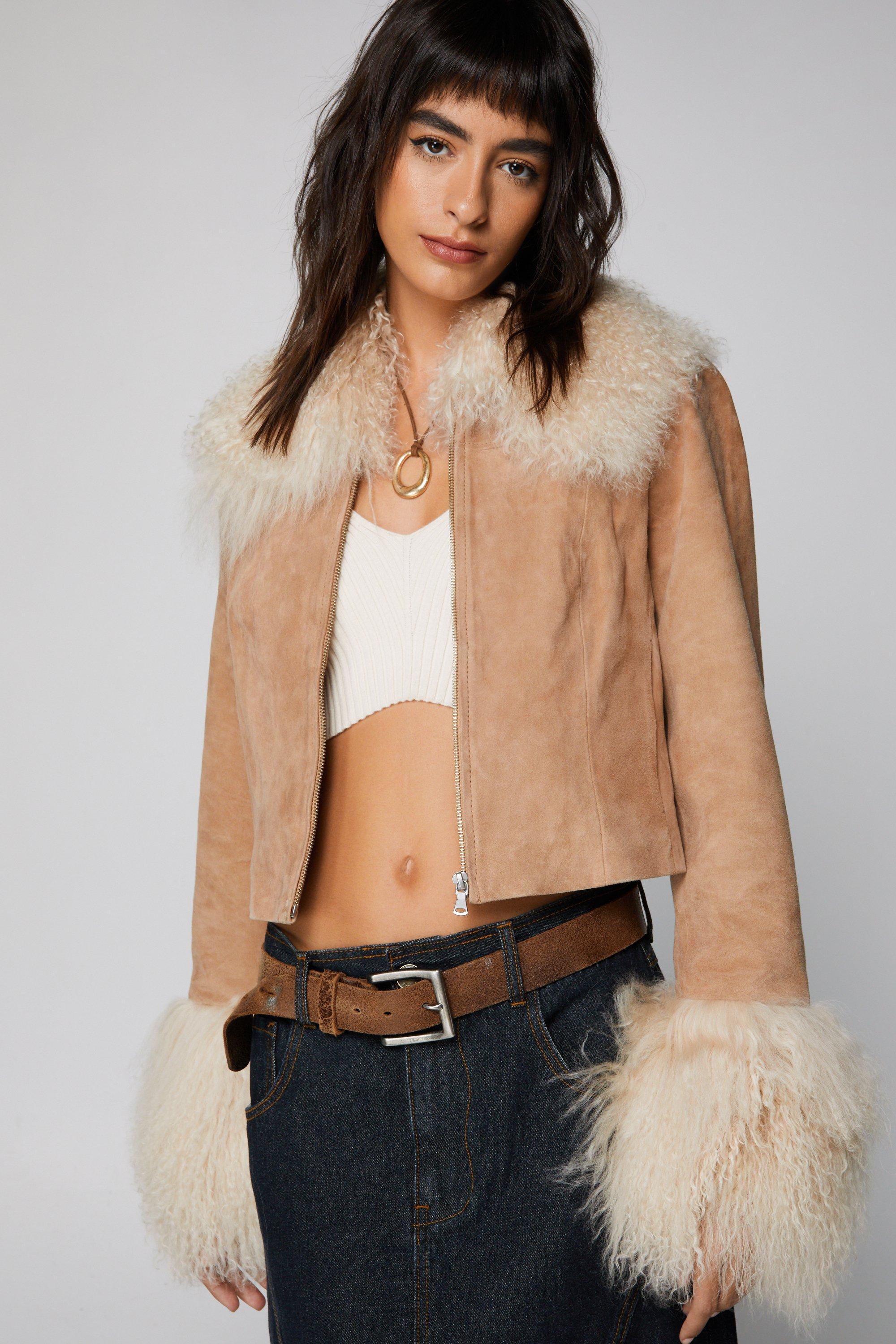 Cropped shearling clearance