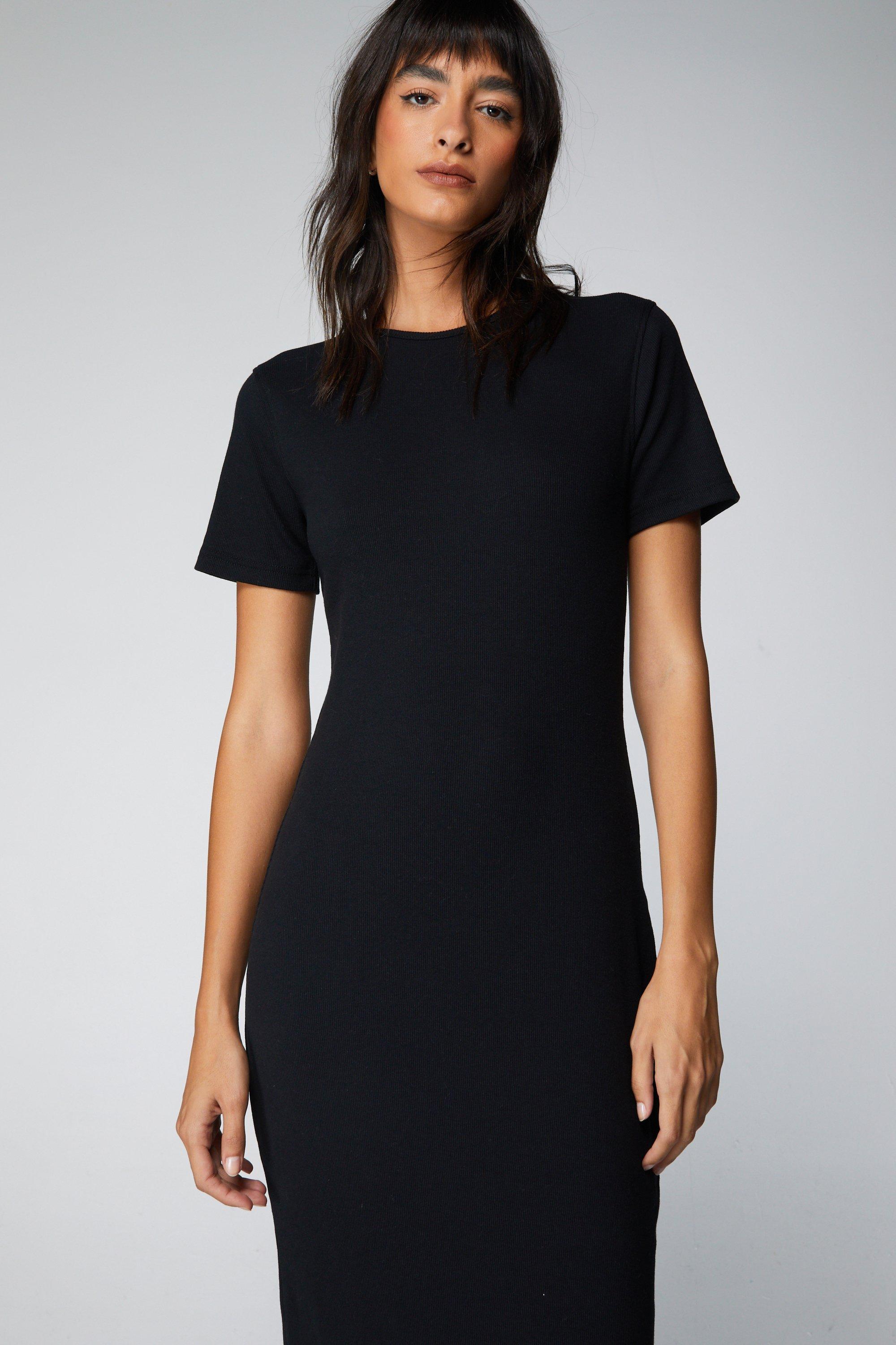 Black ribbed 2025 t shirt dress