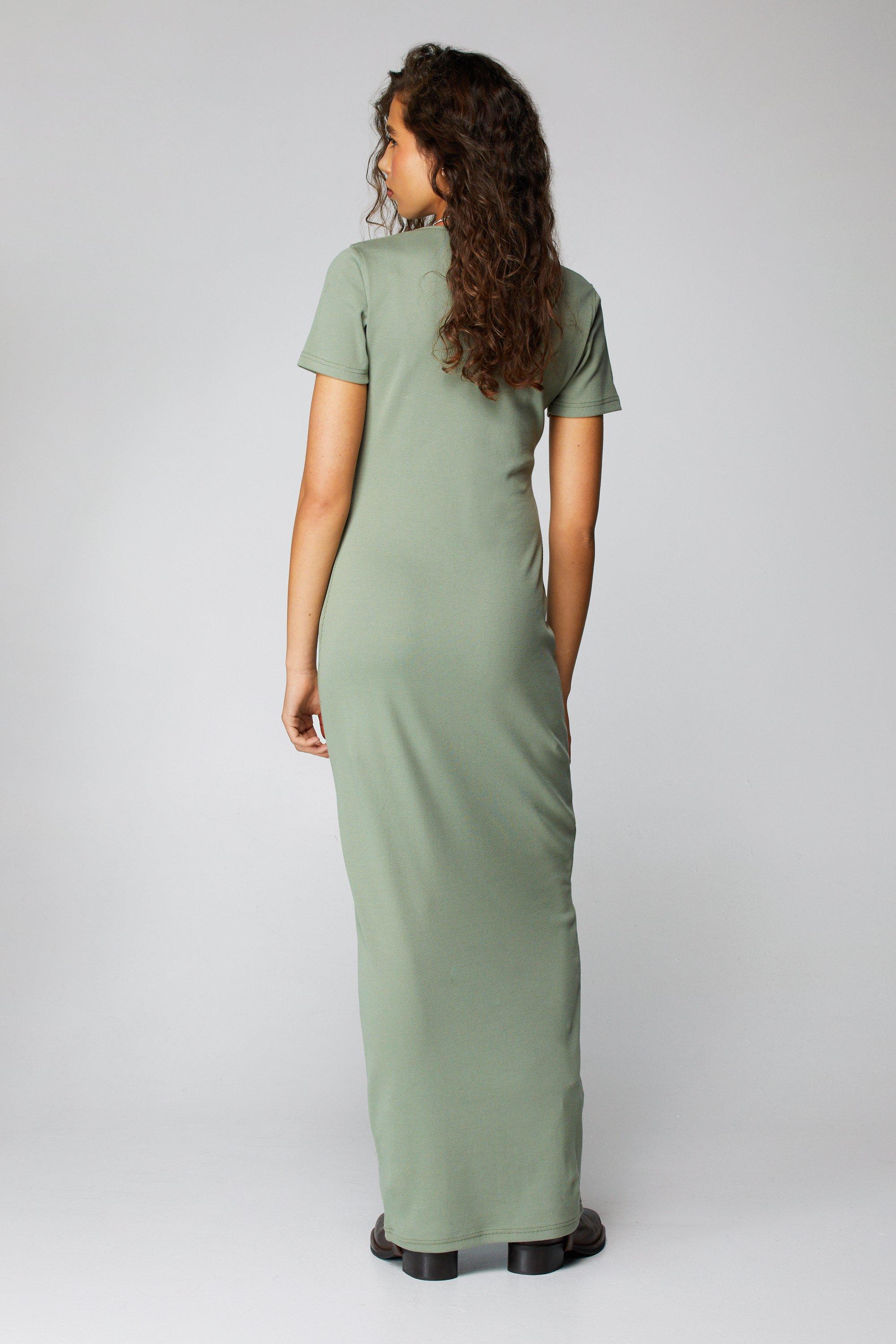 Short Sleeve Ribbed Maxi T-shirt Dress