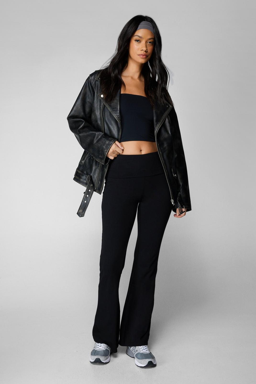 Black Jersey Pull On High Waist Flare Pants image number 1