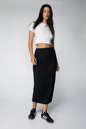 Black Basic Jersey Midi Skirt