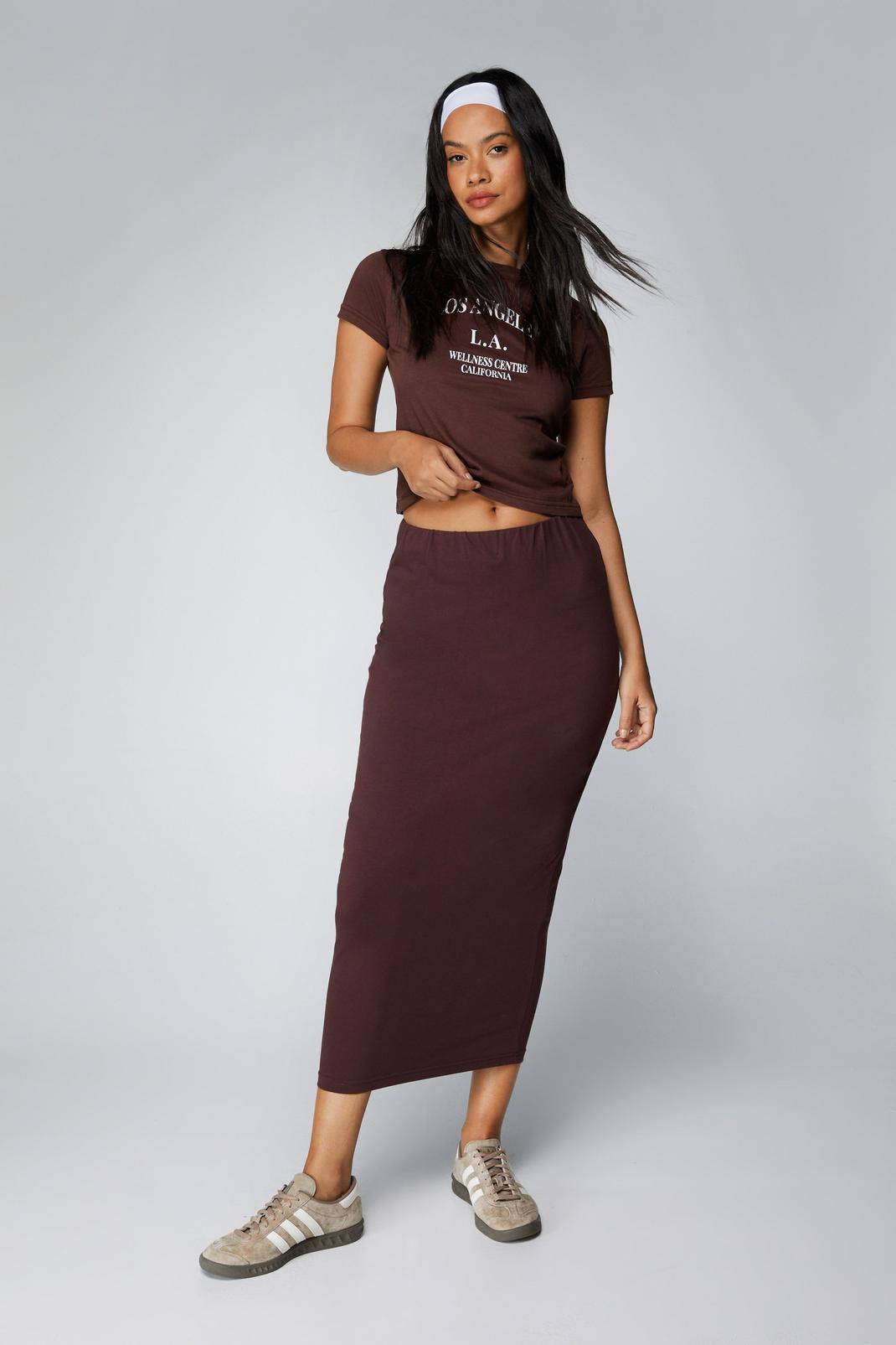 Chocolate Basic Jersey Midi Skirt image number 1