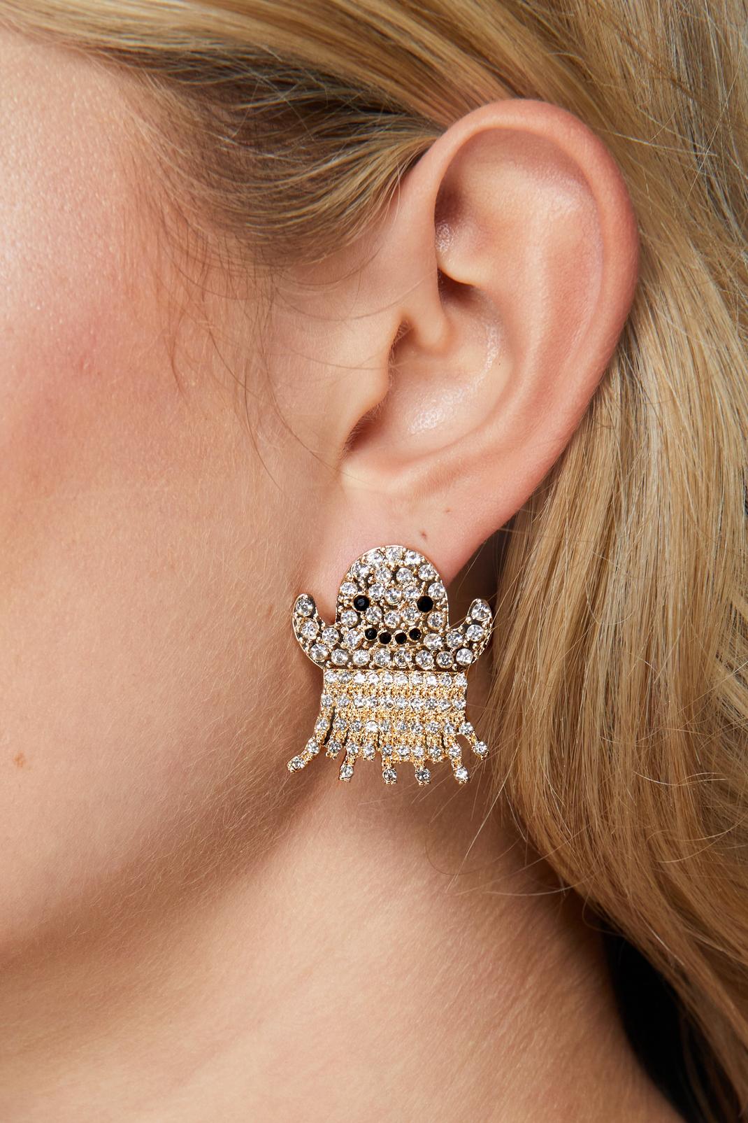 Gold Diamante Ghost Earrings image number 1