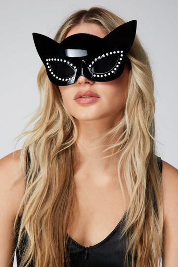 Black Studded Cat Sunglasses Mask