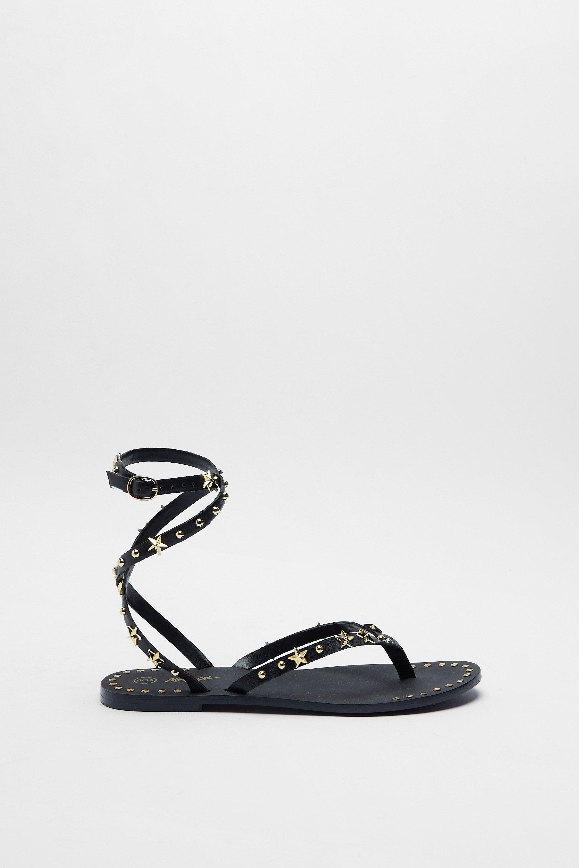 Leather studded sandals hot sale