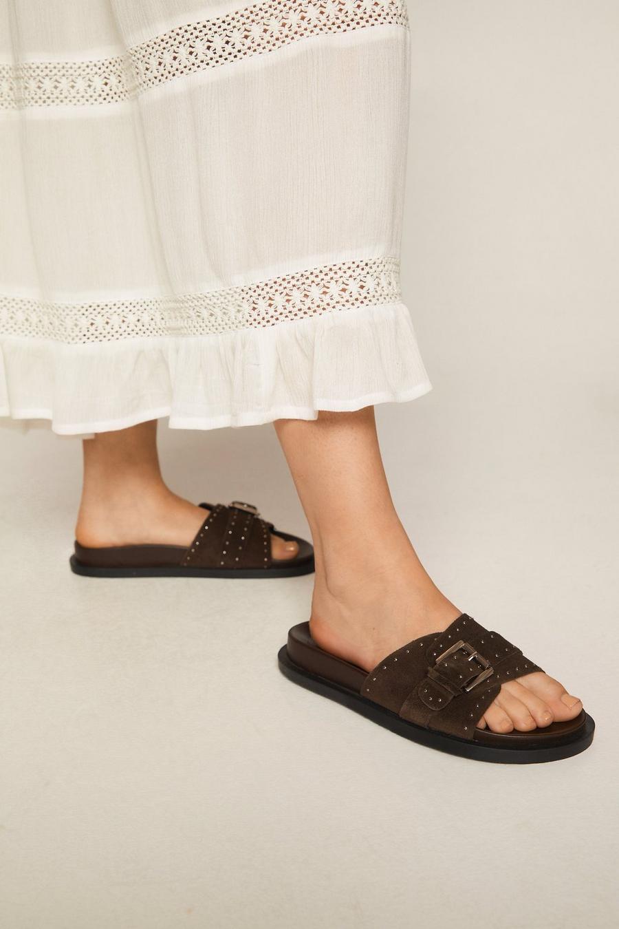 Suede Studded Buckle Sandals