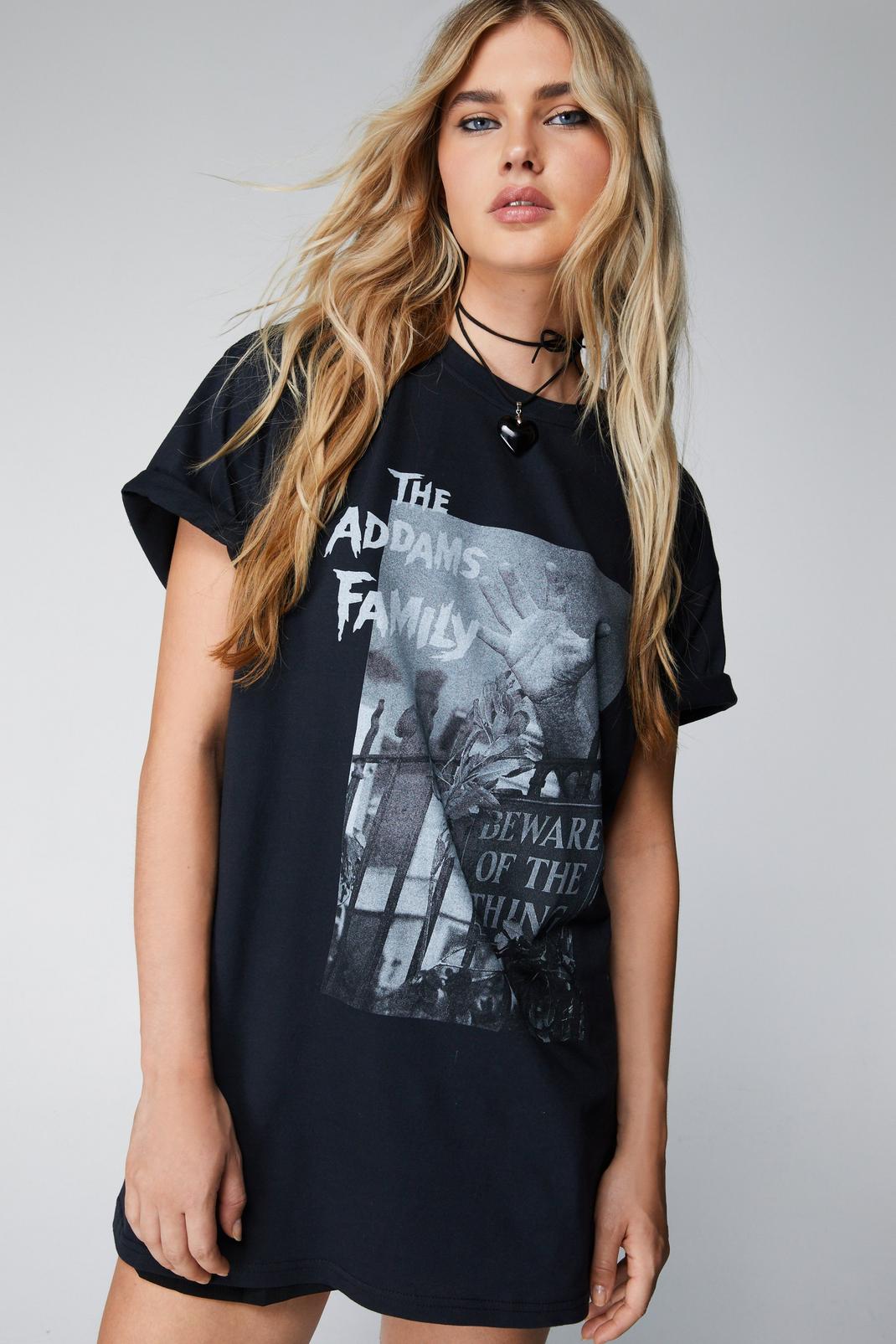 Black The Addams Family Thing Oversized Graphic T-shirt image number 1