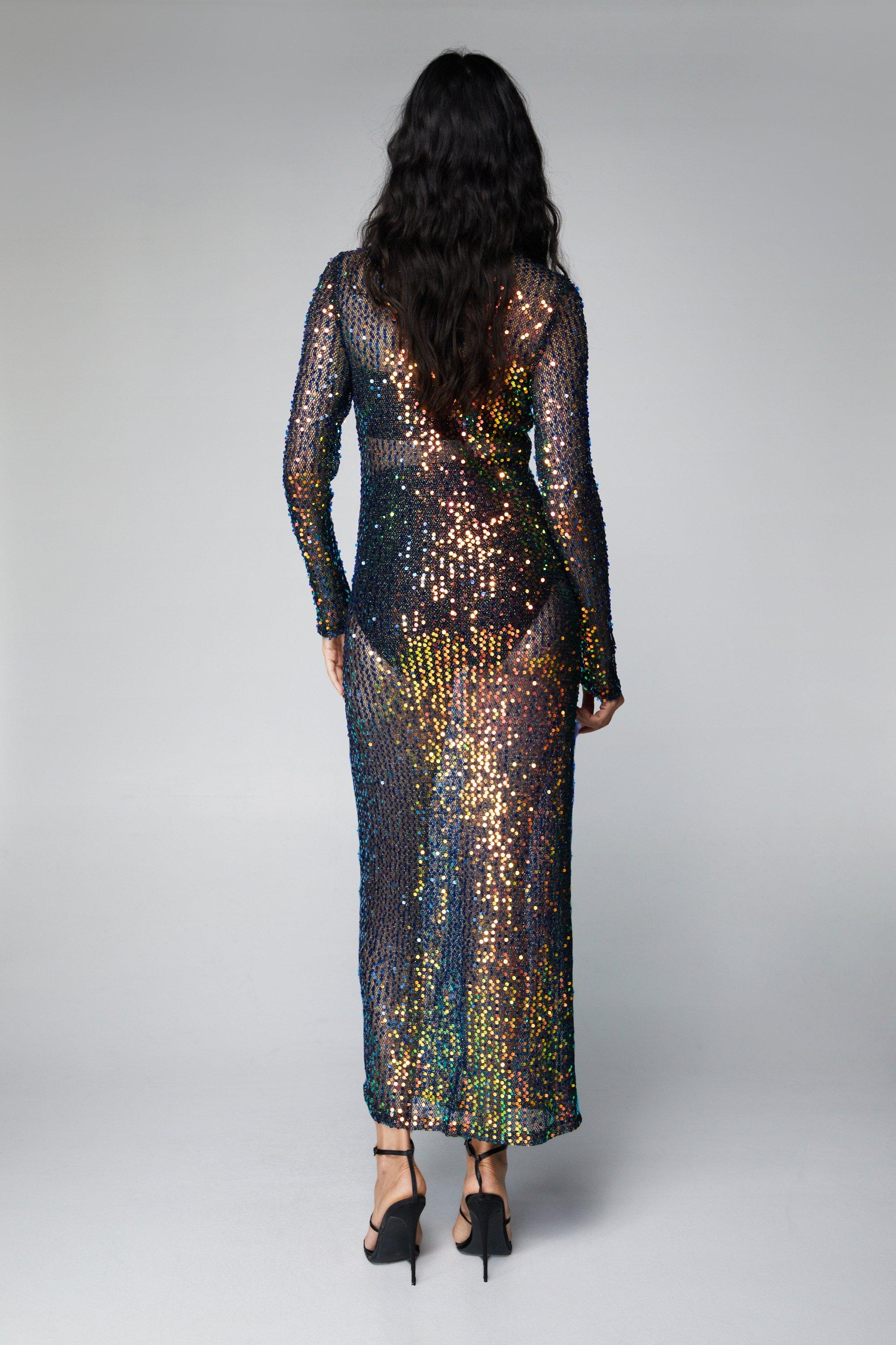 Long sleeve black hotsell and gold sequin dress