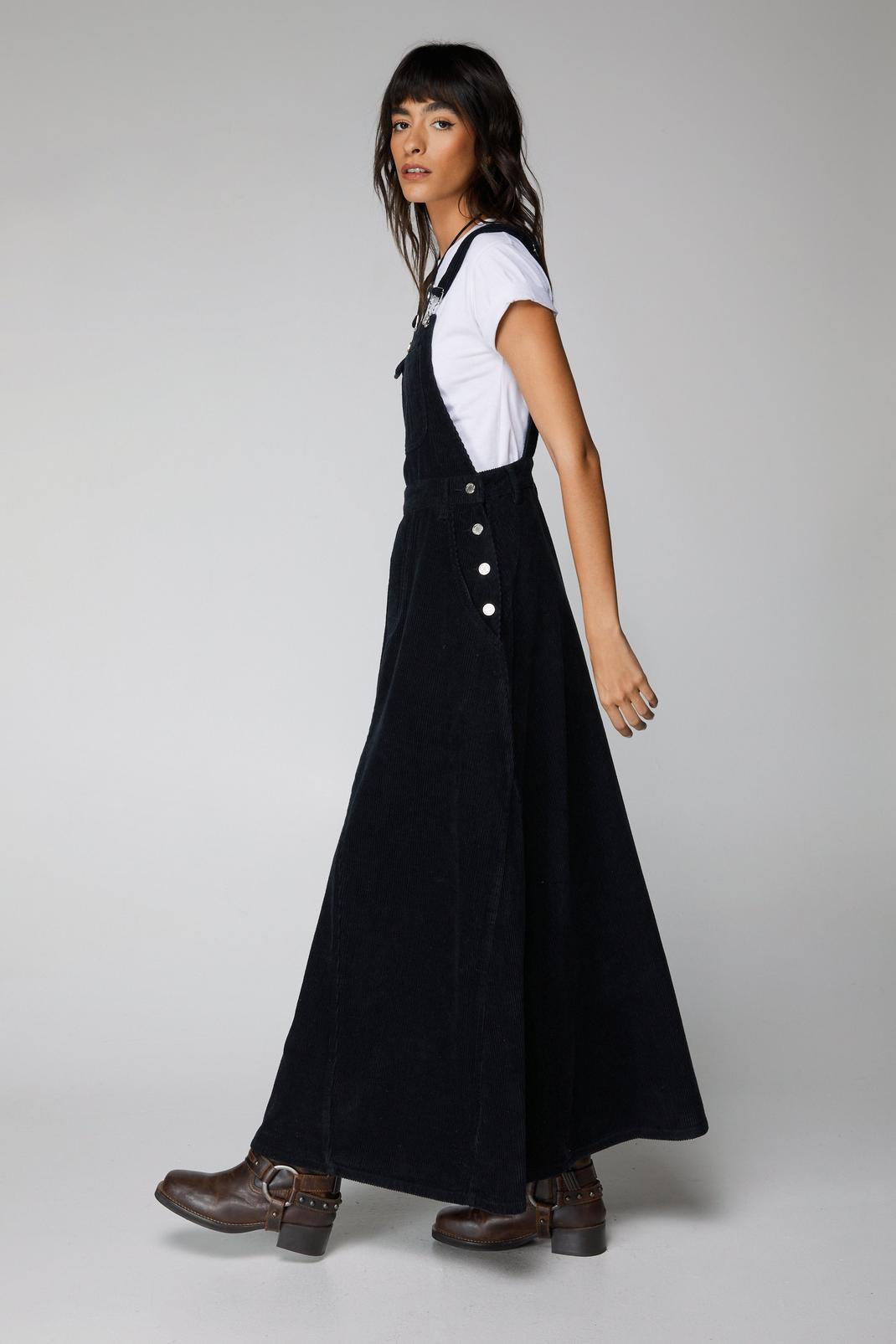 Black Corduroy Overall Maxi Dress image number 1