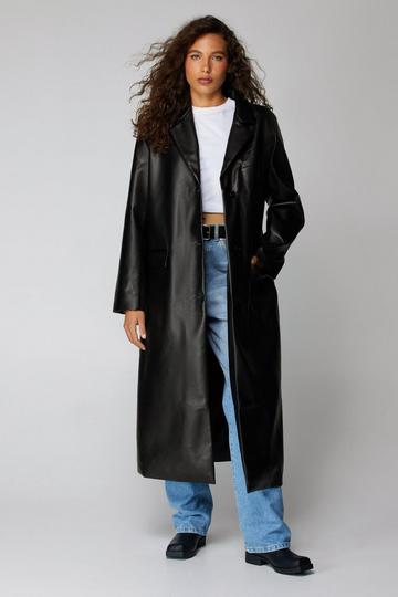 Faux Leather Duster Coat black