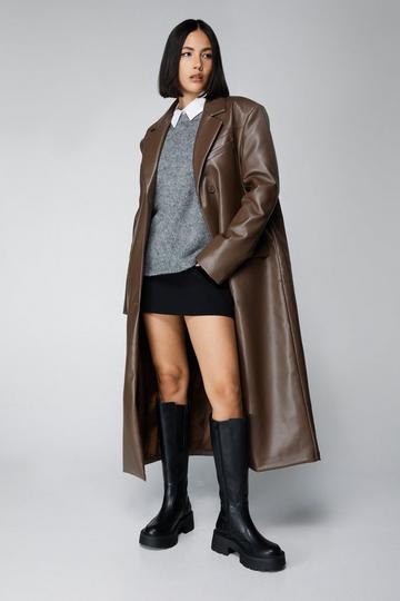 Faux Leather Duster Coat chocolate