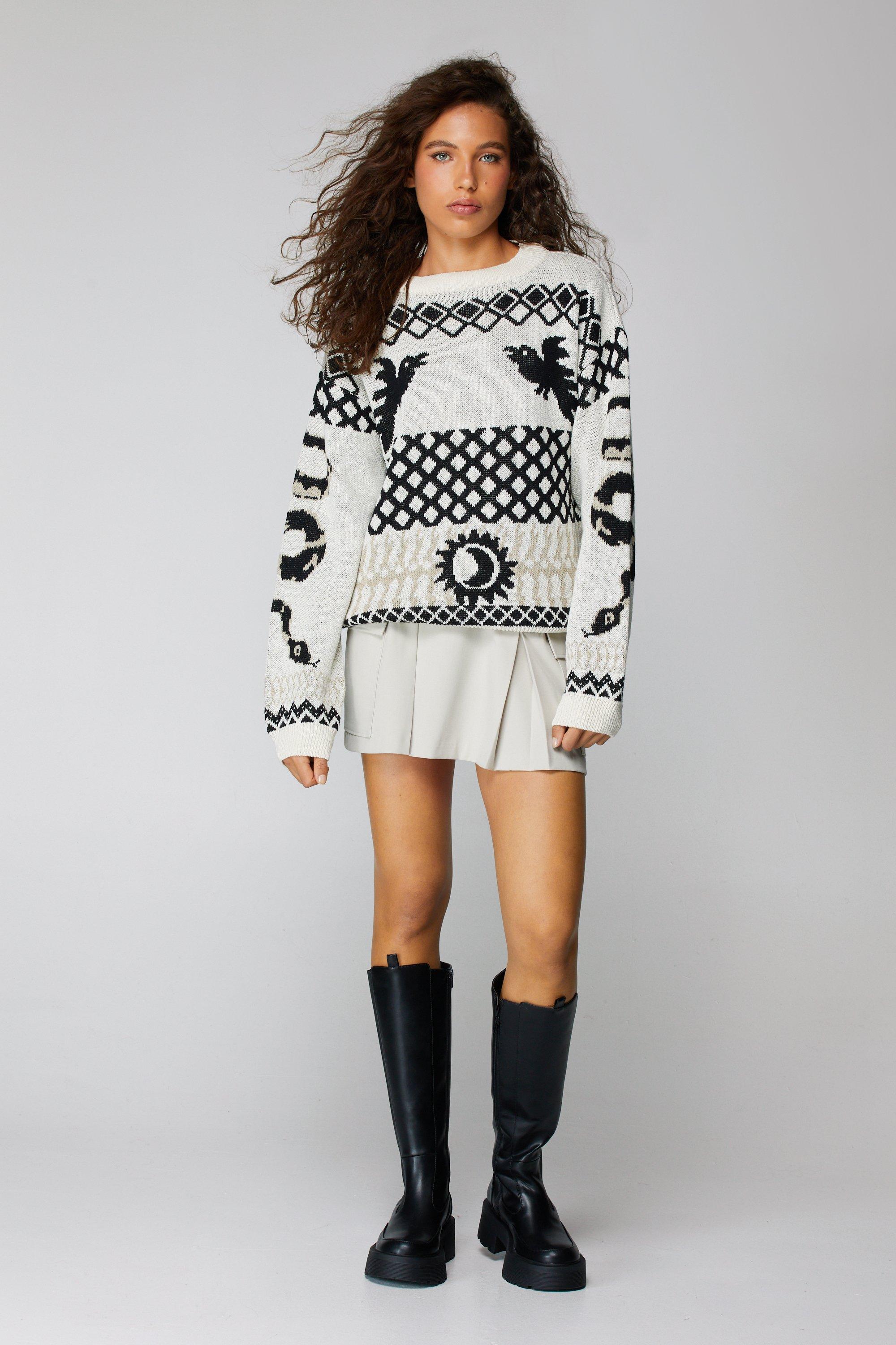 Nordic Print Knitted Jumper Dress