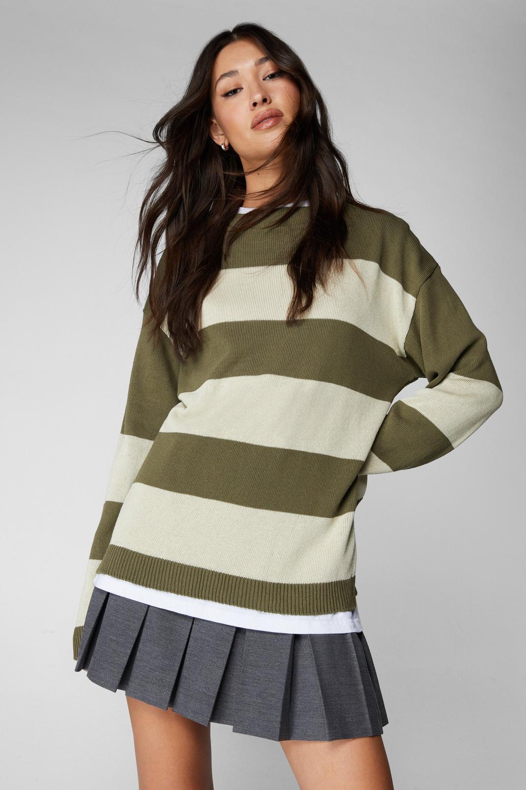 Green Stripe Oversized Knit Sweater image number 1