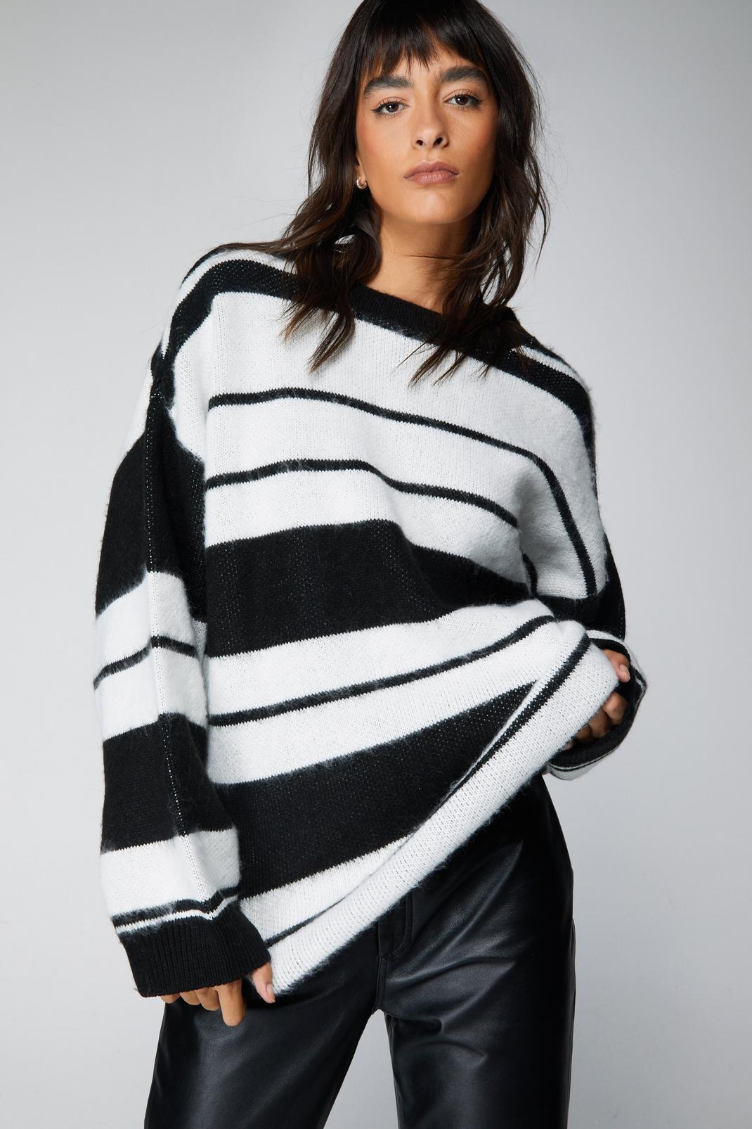 Mono Stripe Brushed Knitted Oversized Sweater image number 1