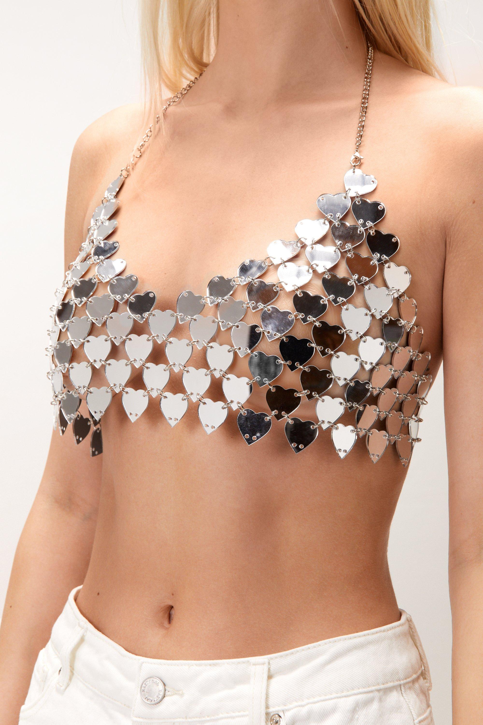 Buy Chain mail bralette metal bra with lace up corset design