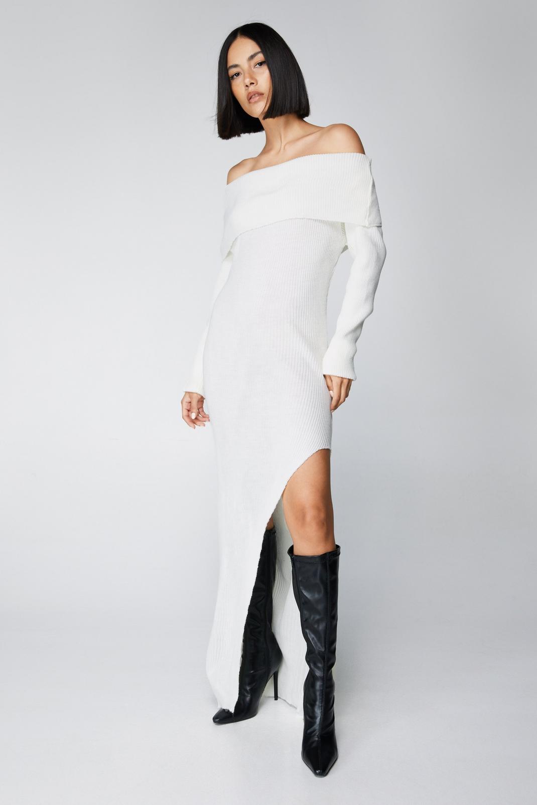 Ivory Knitted Bardot Maxi Dress image number 1