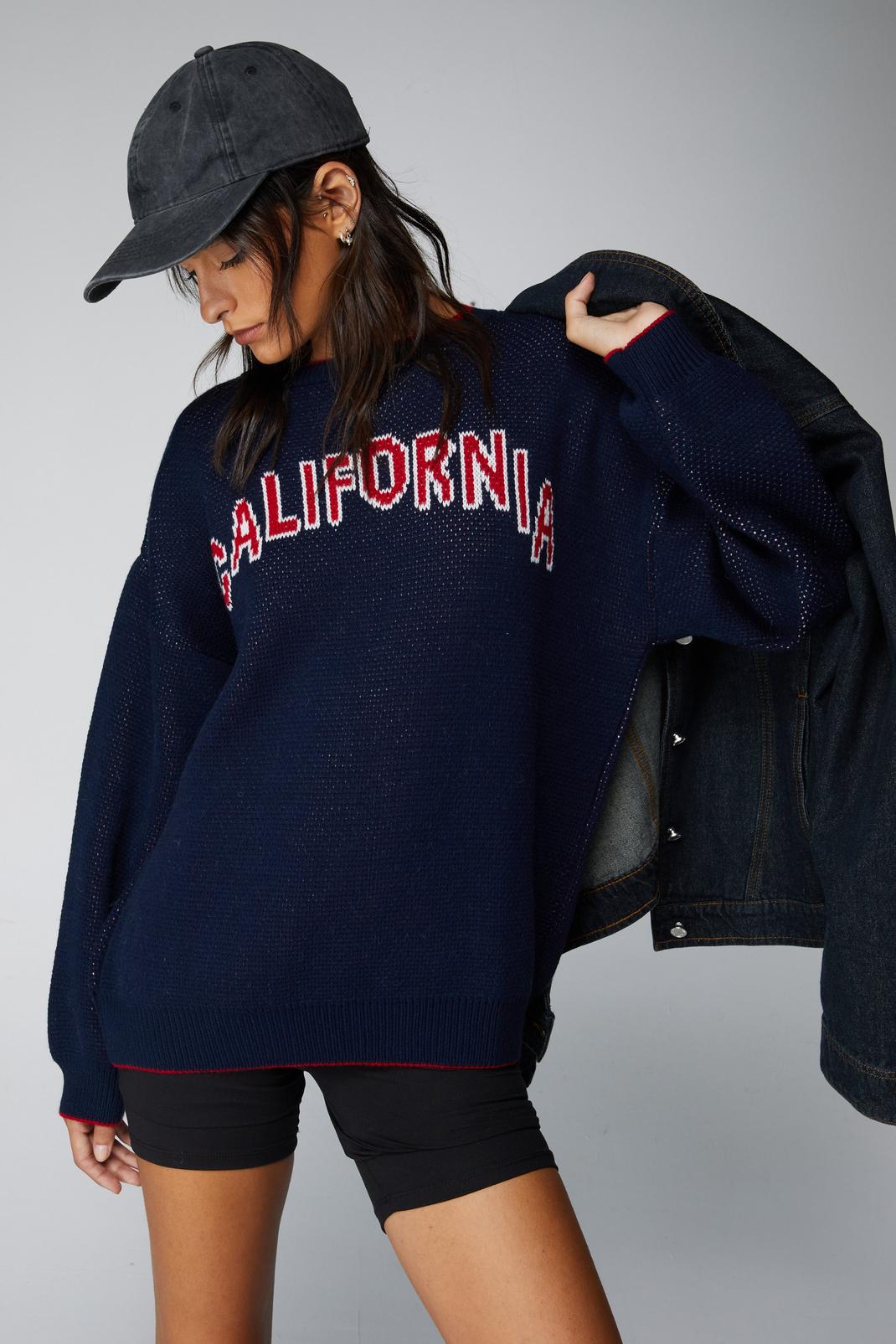 Navy California Oversized Knitted Jumper image number 1