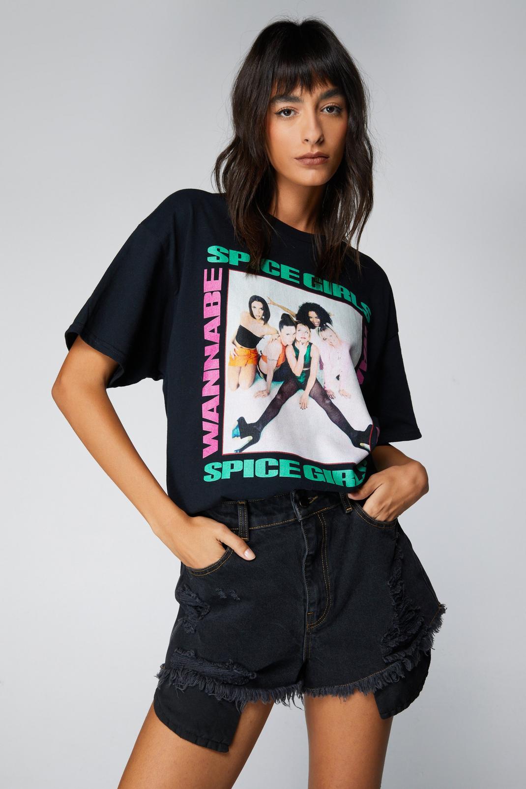 Black Spice Girls Wannabe Oversized Graphic T-Shirt image number 1