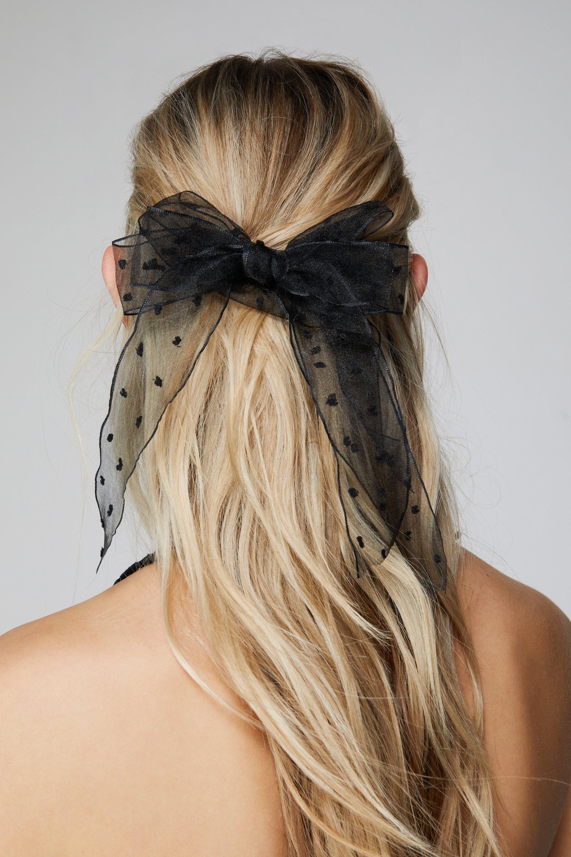 Nasty Gal Womens Polka Dot Hair Bow Clip - Black