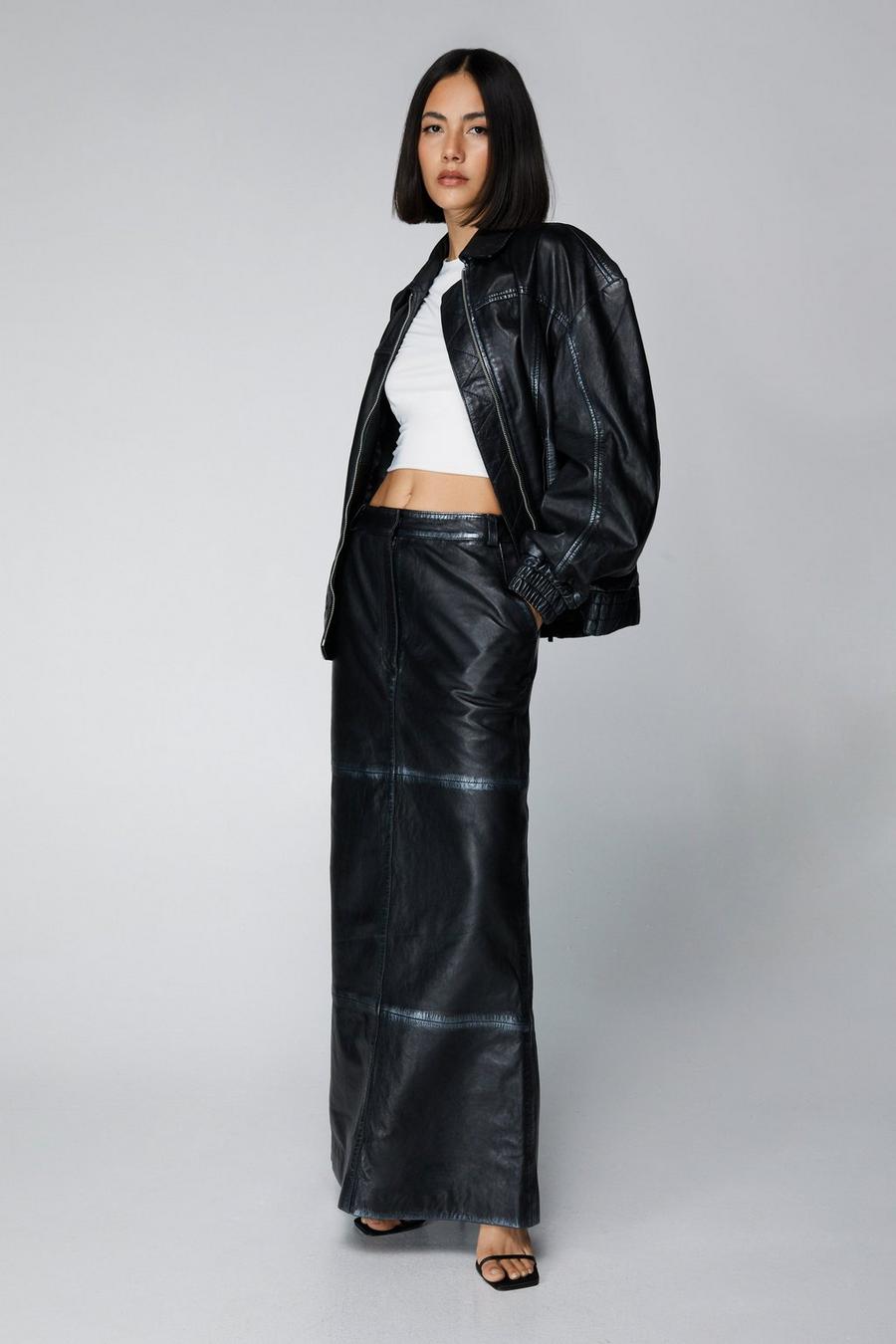 Real Leather Distressed Metallic Maxi Skirt