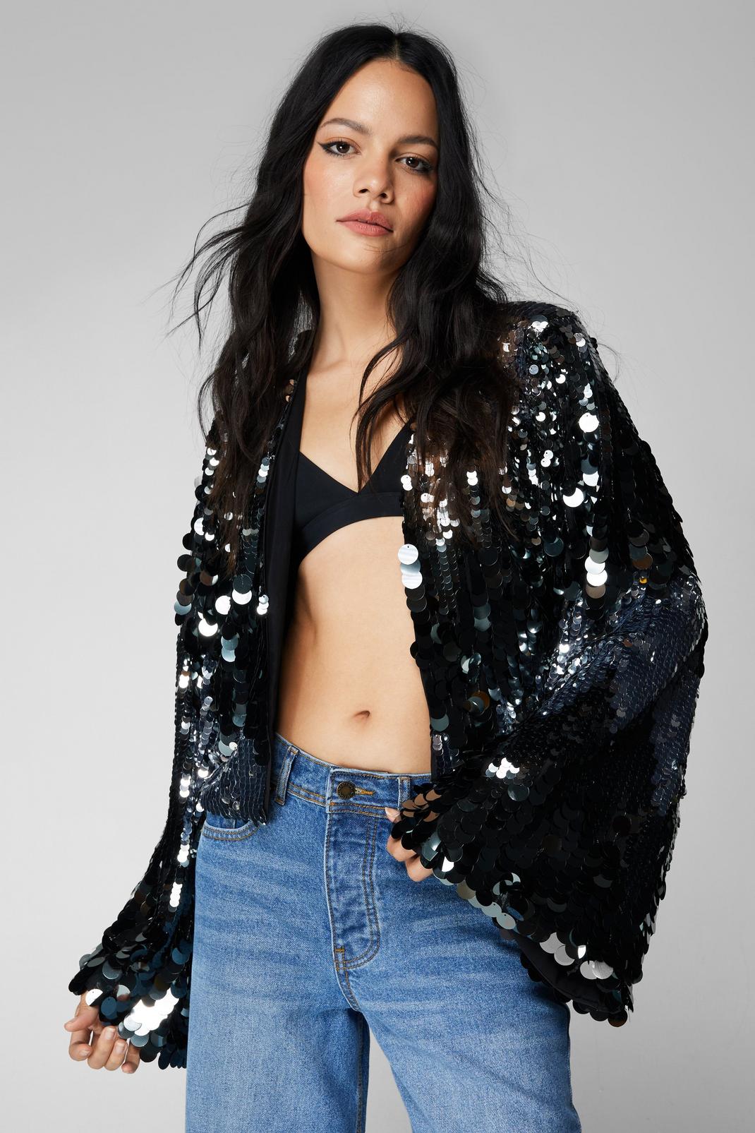 Nasty Gal Womens Sequin Star and Heart Jacket - Blue