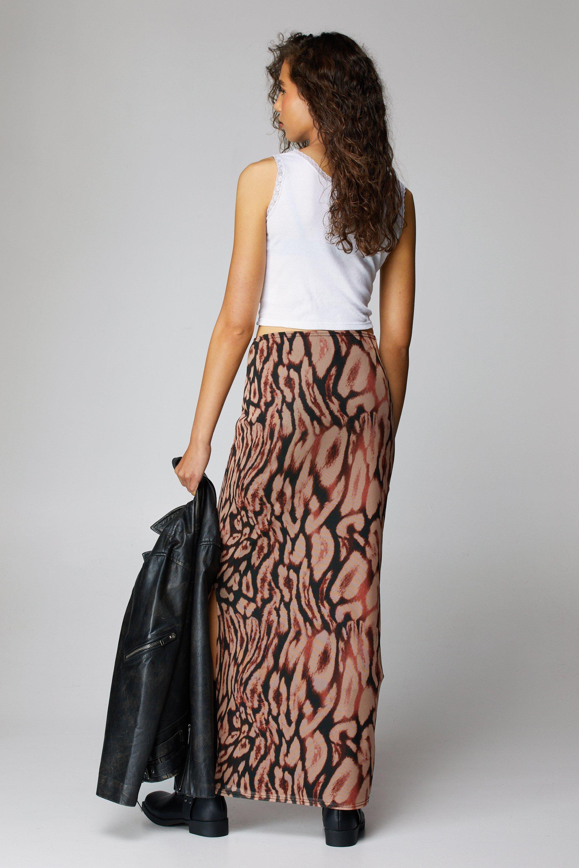 Leopard print shop mesh maxi skirt