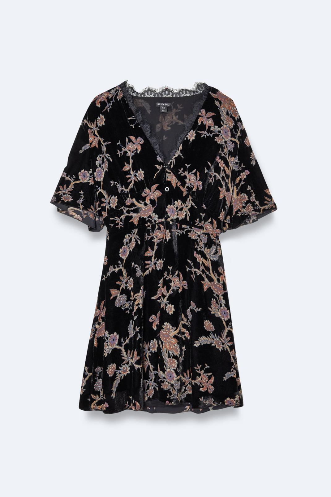 Black Plus Size Ditsy Floral Devore Lace Trim Skater Dress image number 1