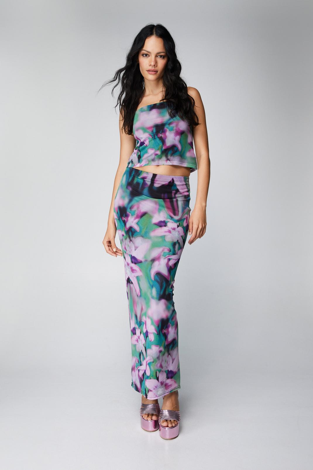 Floral Mesh High Waisted Relaxed Maxi Skirt image number 1