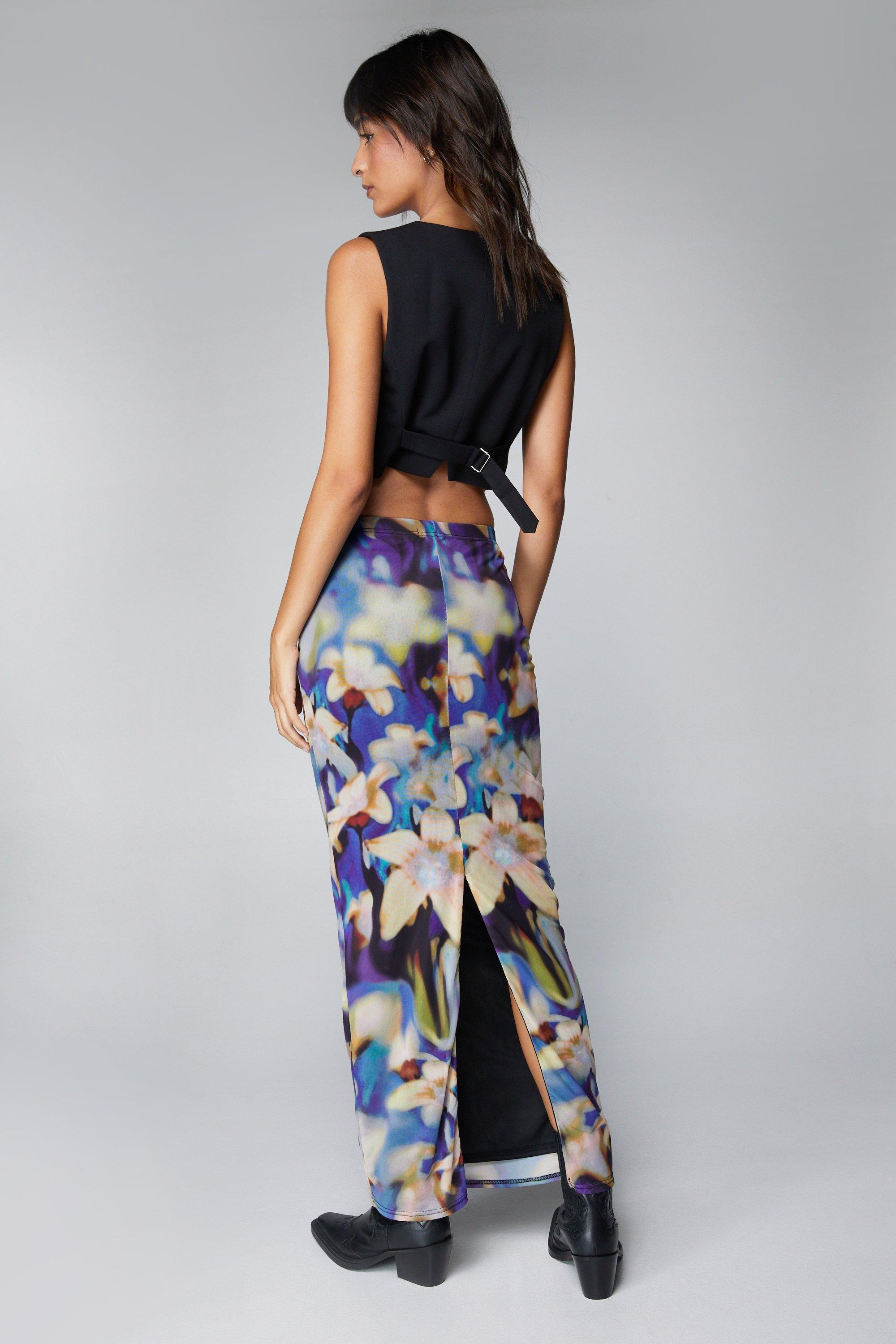 Floral Printed High Waist Mesh Skirt