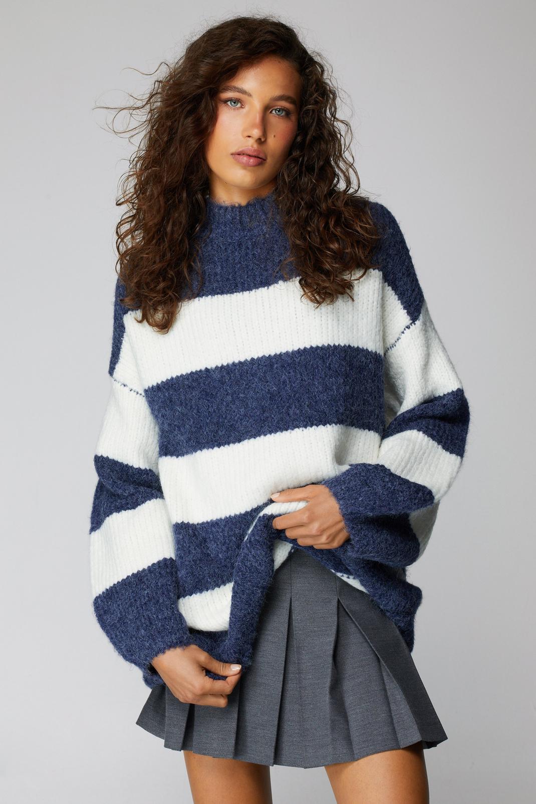 Blue Stripe Oversized Sweater image number 1