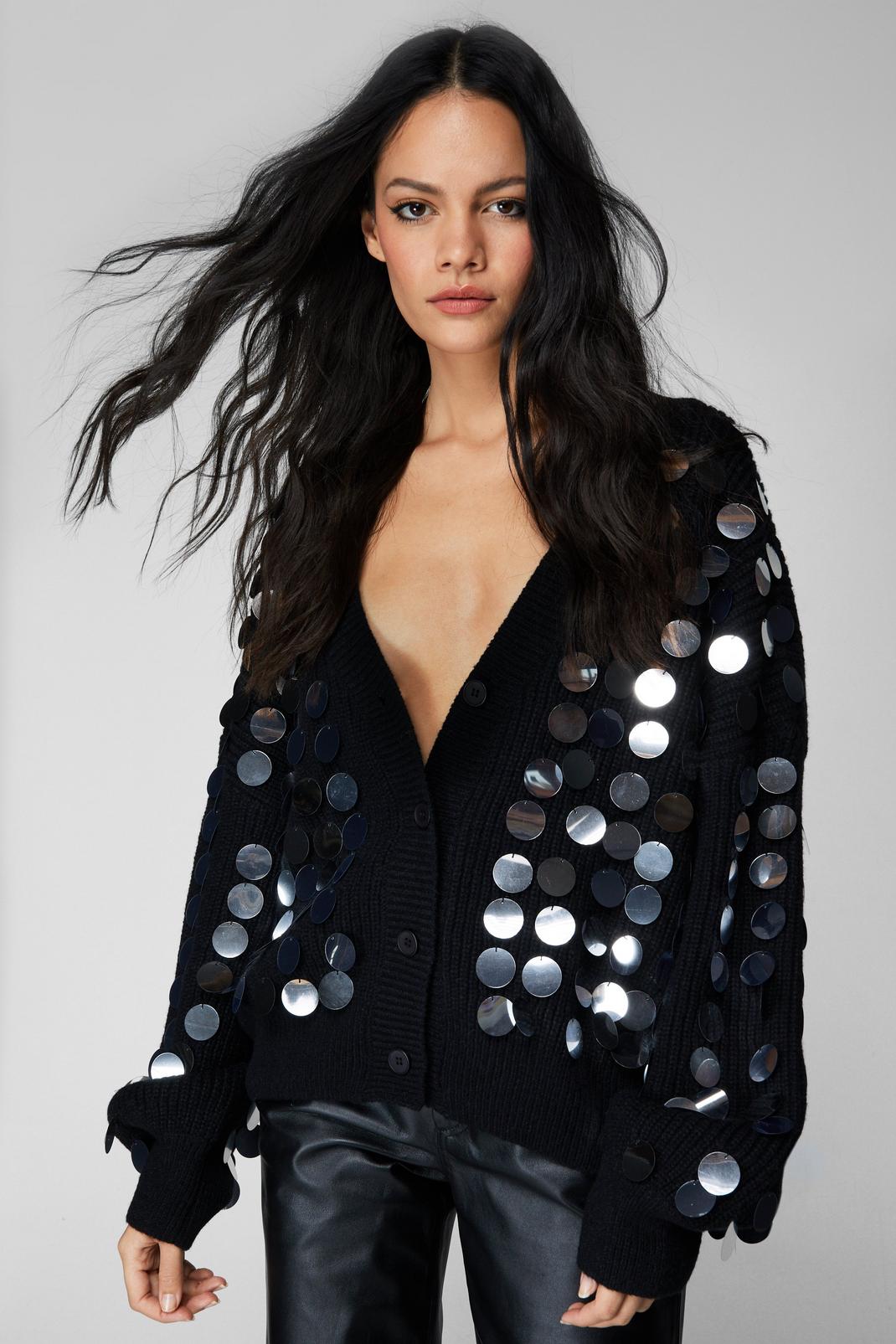 Silver Sequin Oversized Cardigan image number 1