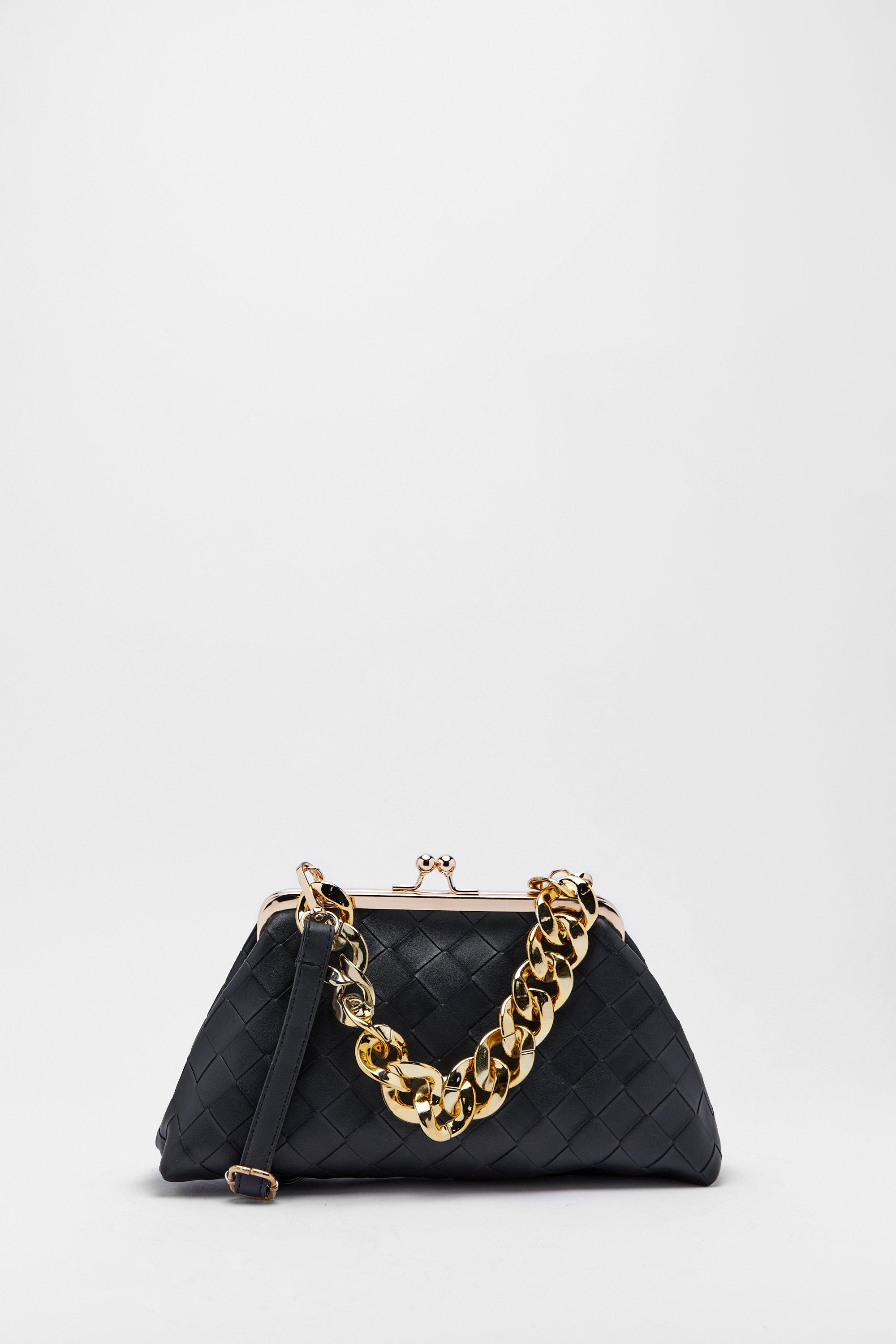 Black Faux Leather Tote Bag with Chain Strap