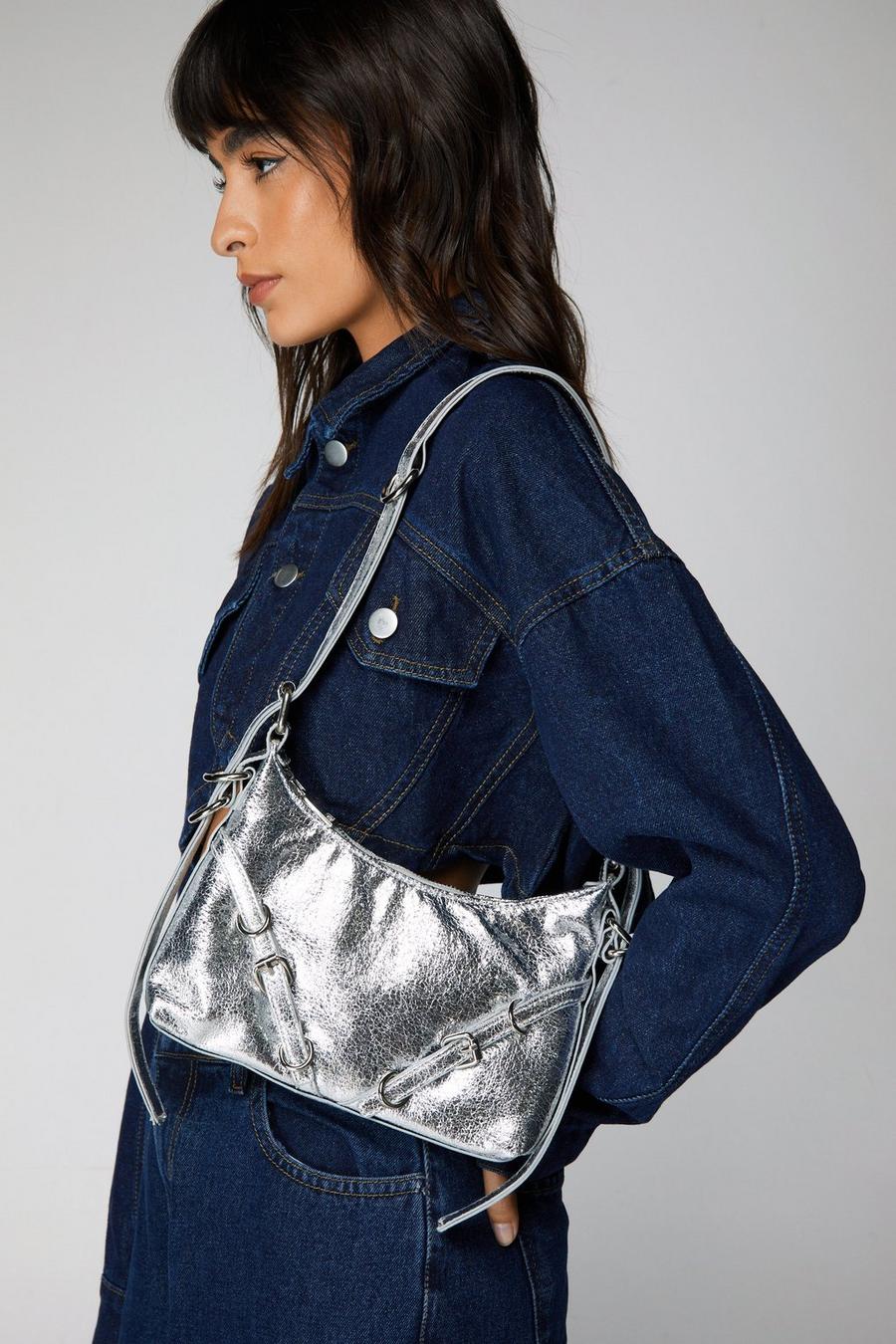 Faux Leather Crinkle Zip Shoulder Bag