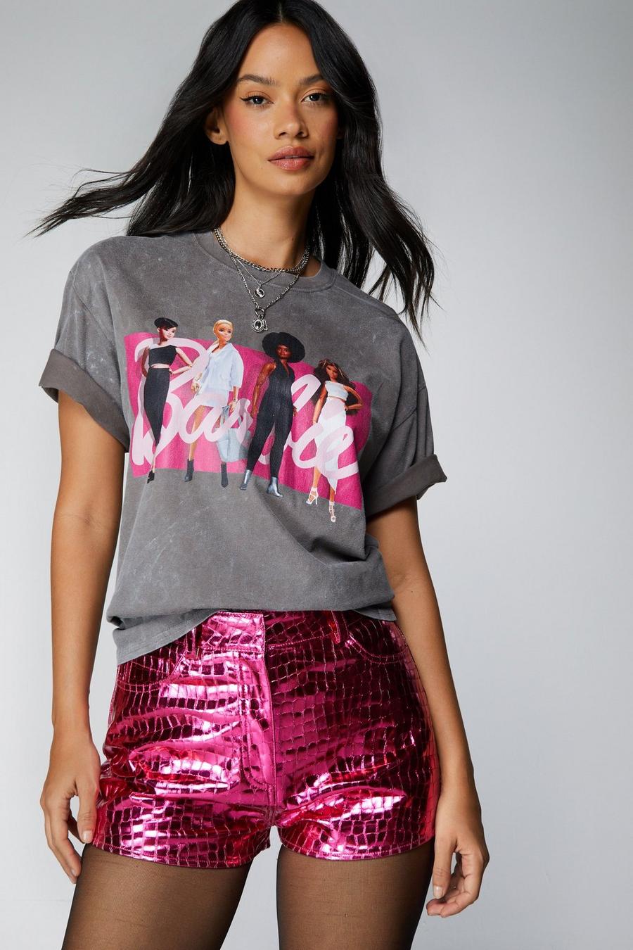 Oversized Charcoal Washed Barbie Graphic T-shirt