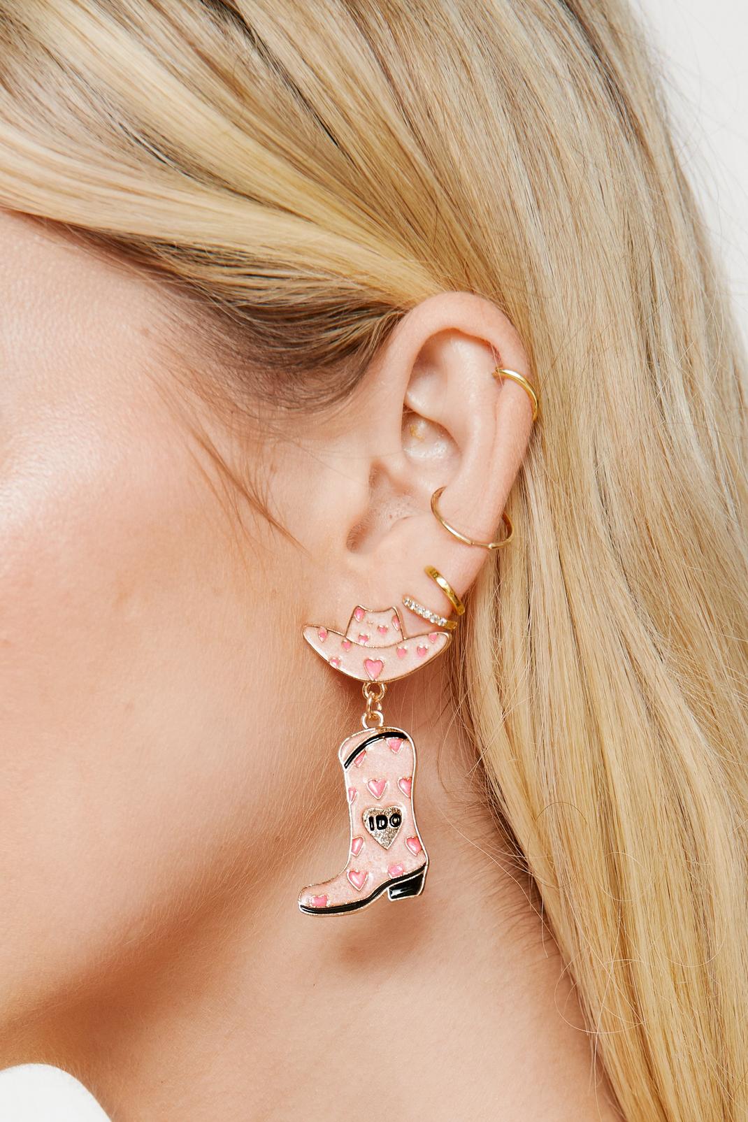 Pink Cowboy Hat I Do Drop Earrings image number 1