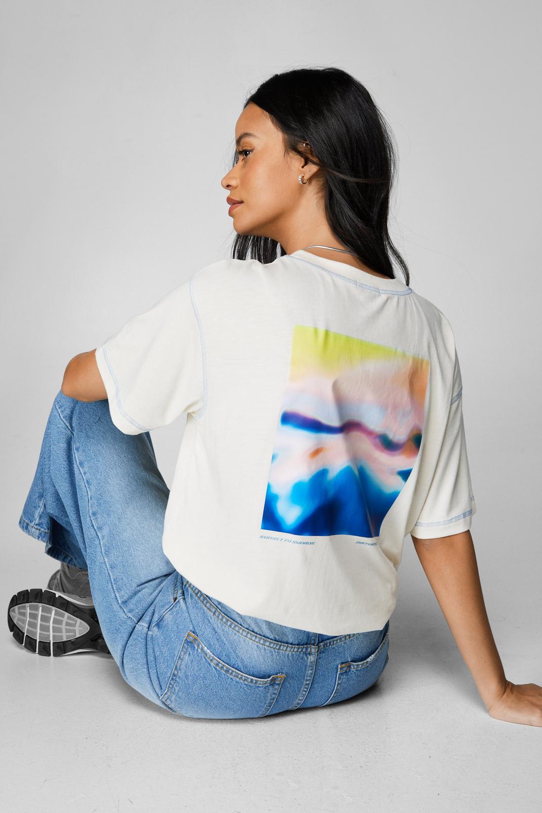 Ecru Ombre Art Oversized Graphic T-shirt image number 1