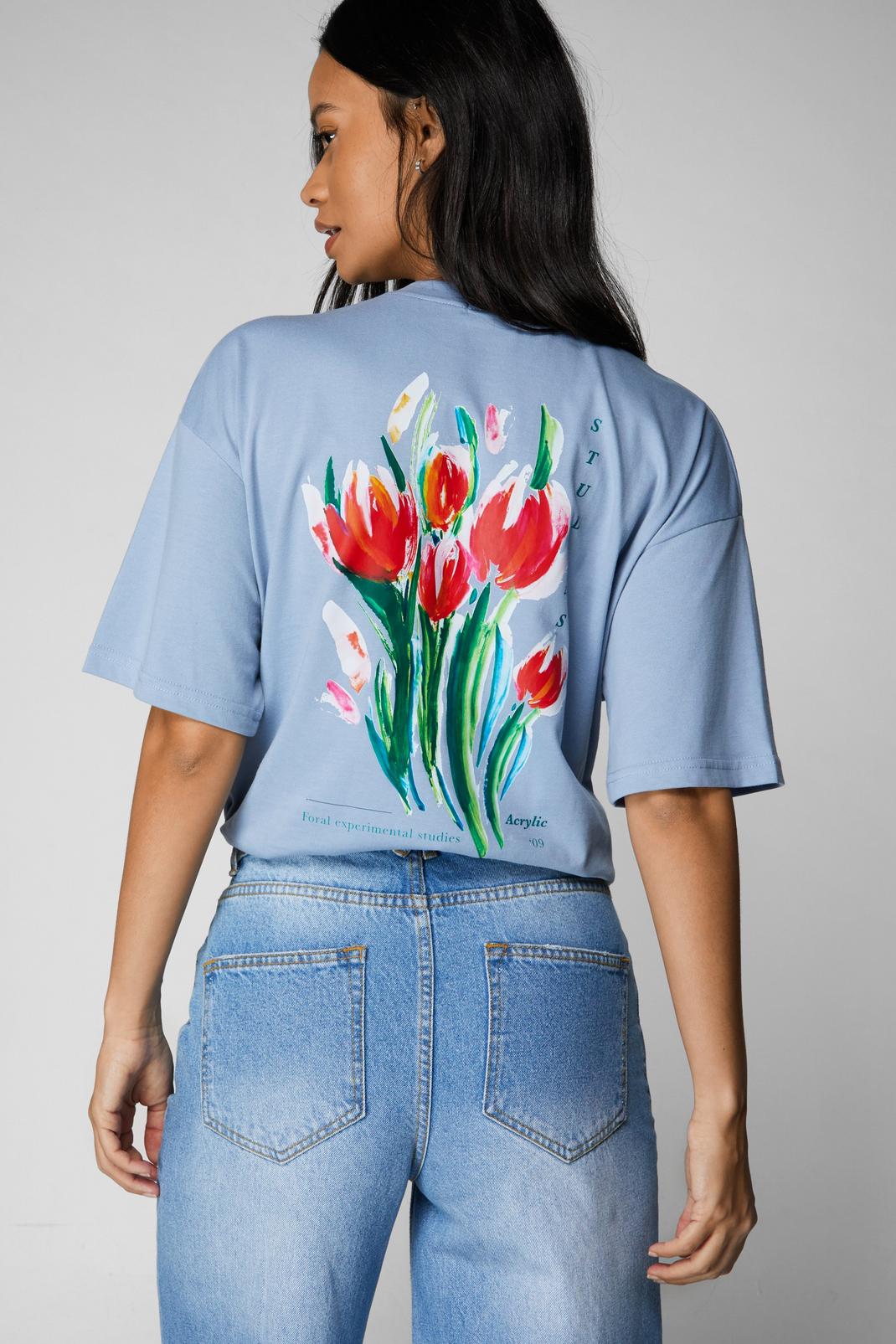 Slate grey Tulip Oversized Graphic T-shirt image number 1