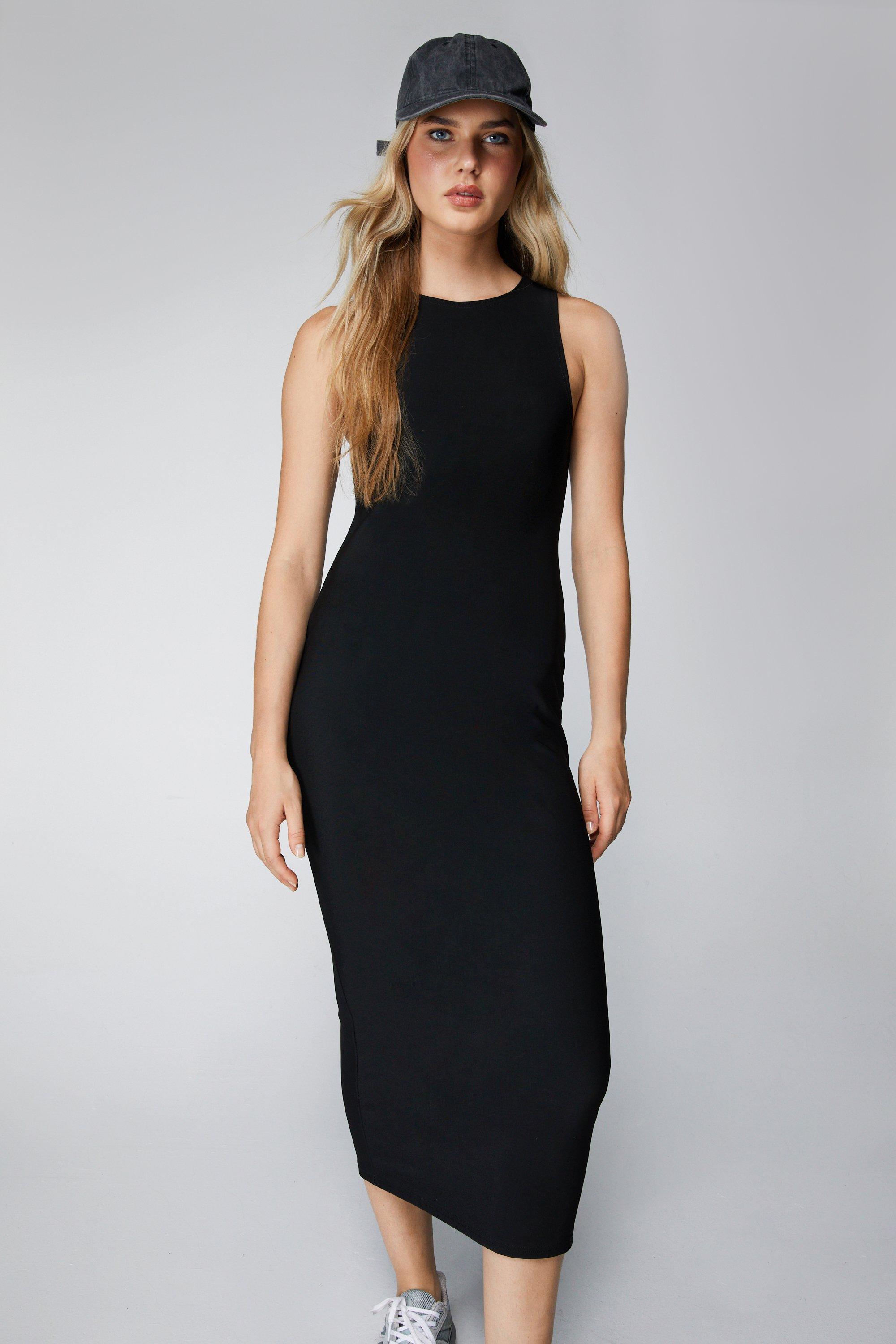 High neckline midi clearance dress