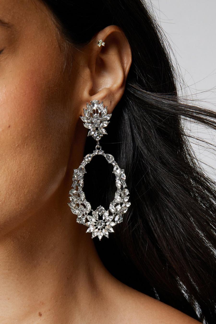 Recycled Diamante Drop Hoop Earrings