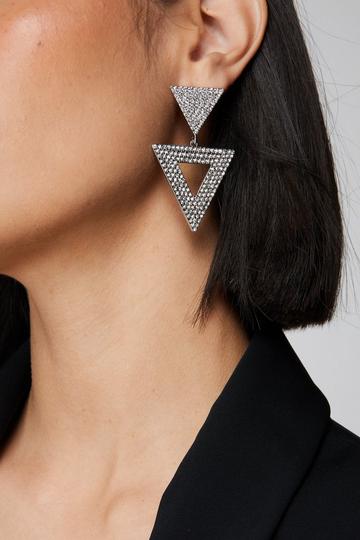 Silver Triangle Diamante Earrings