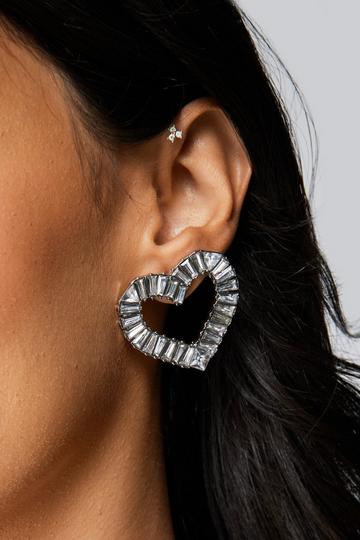 Silver Diamante Heart Studs