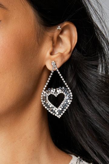 Mirror Diamante Heart Earrings silver