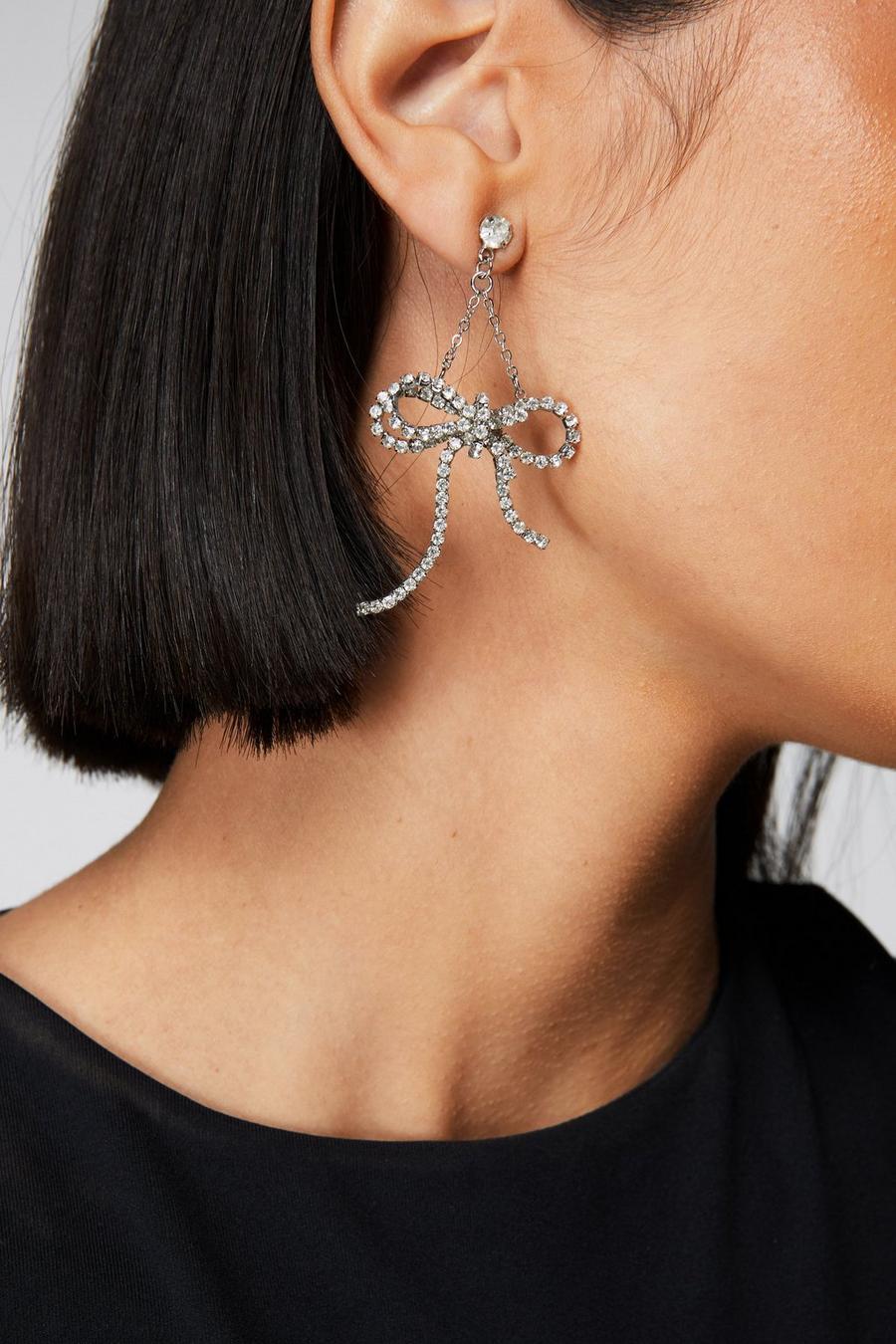 Diamante Bow Drop Earrings