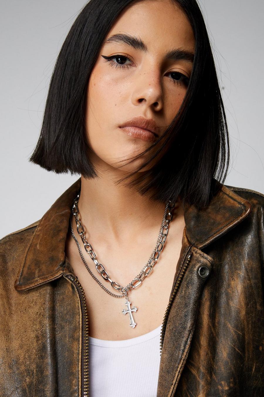 Cross Chain Layered Necklace