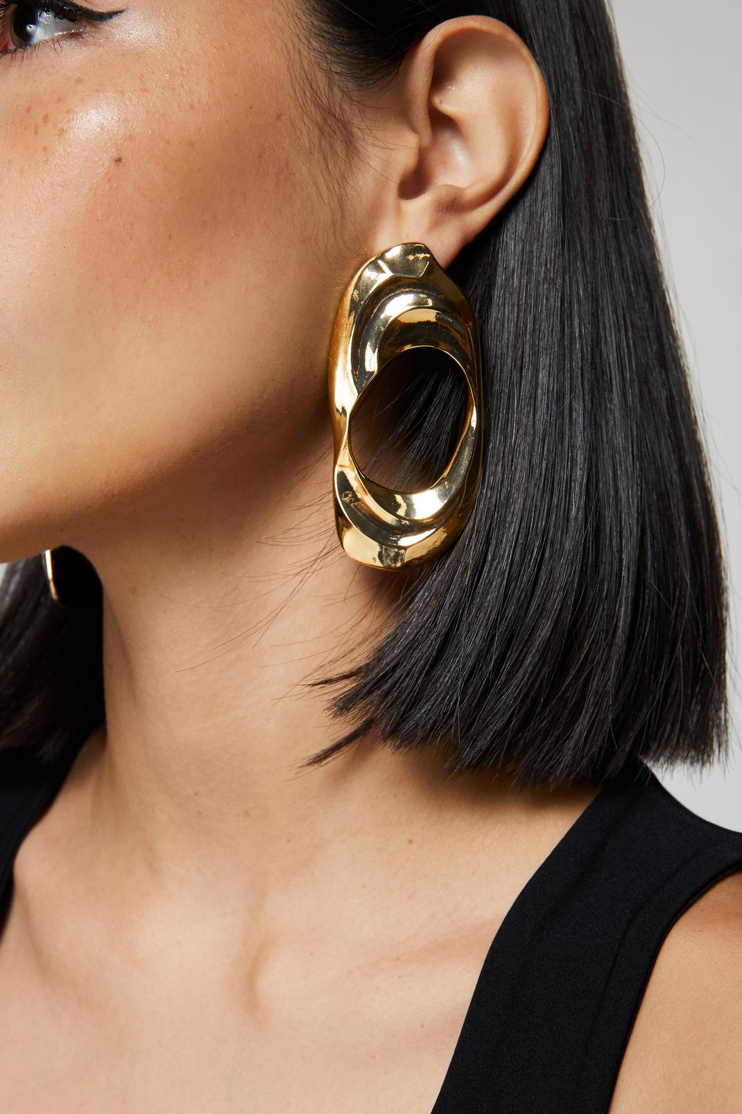 Gold Large Abstract Hoop Drop Earrings image number 1
