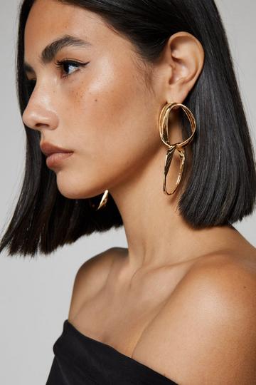 Large Double Hoop Drop Earrings gold