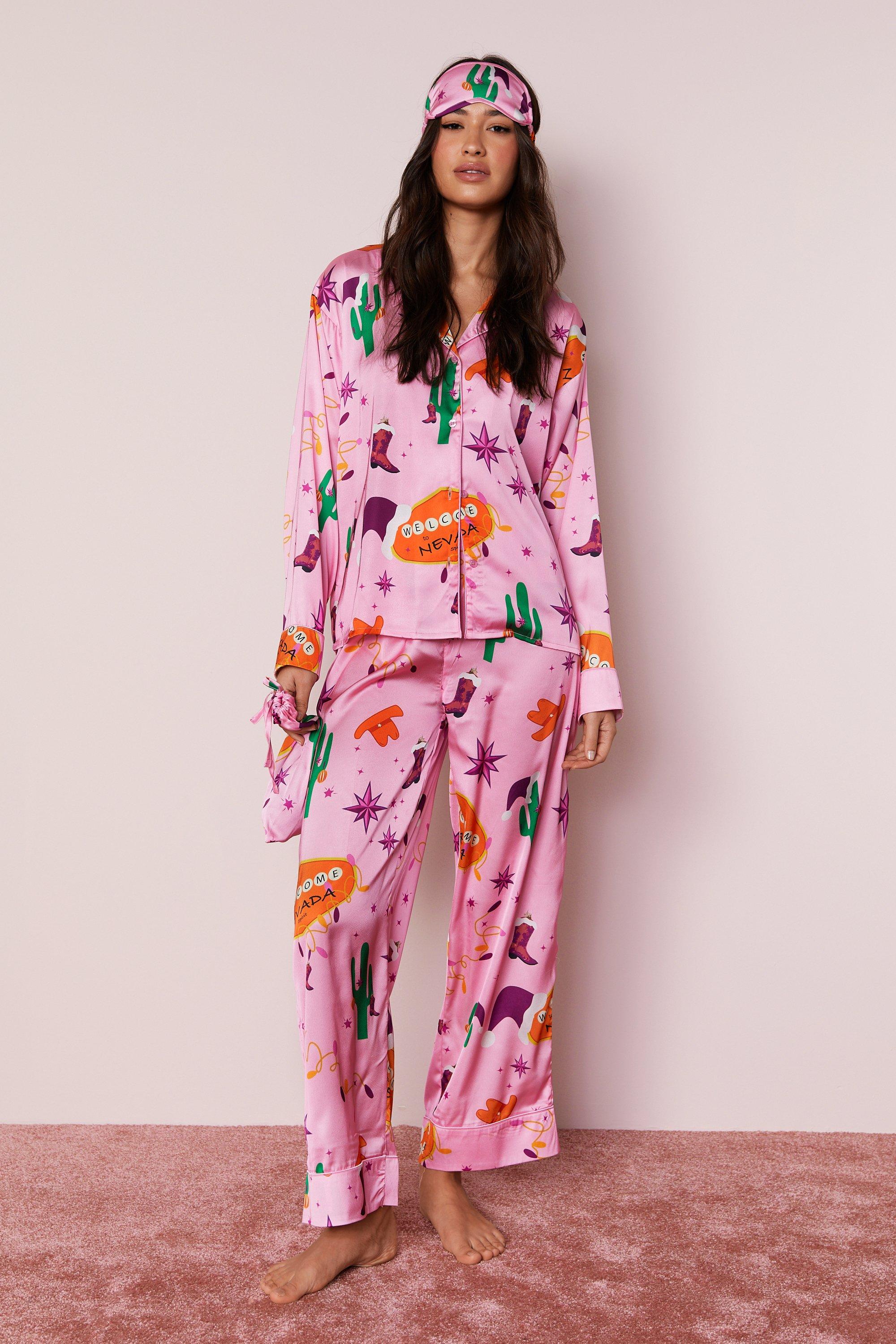 6-pc Satin Heart Print Pajama Set